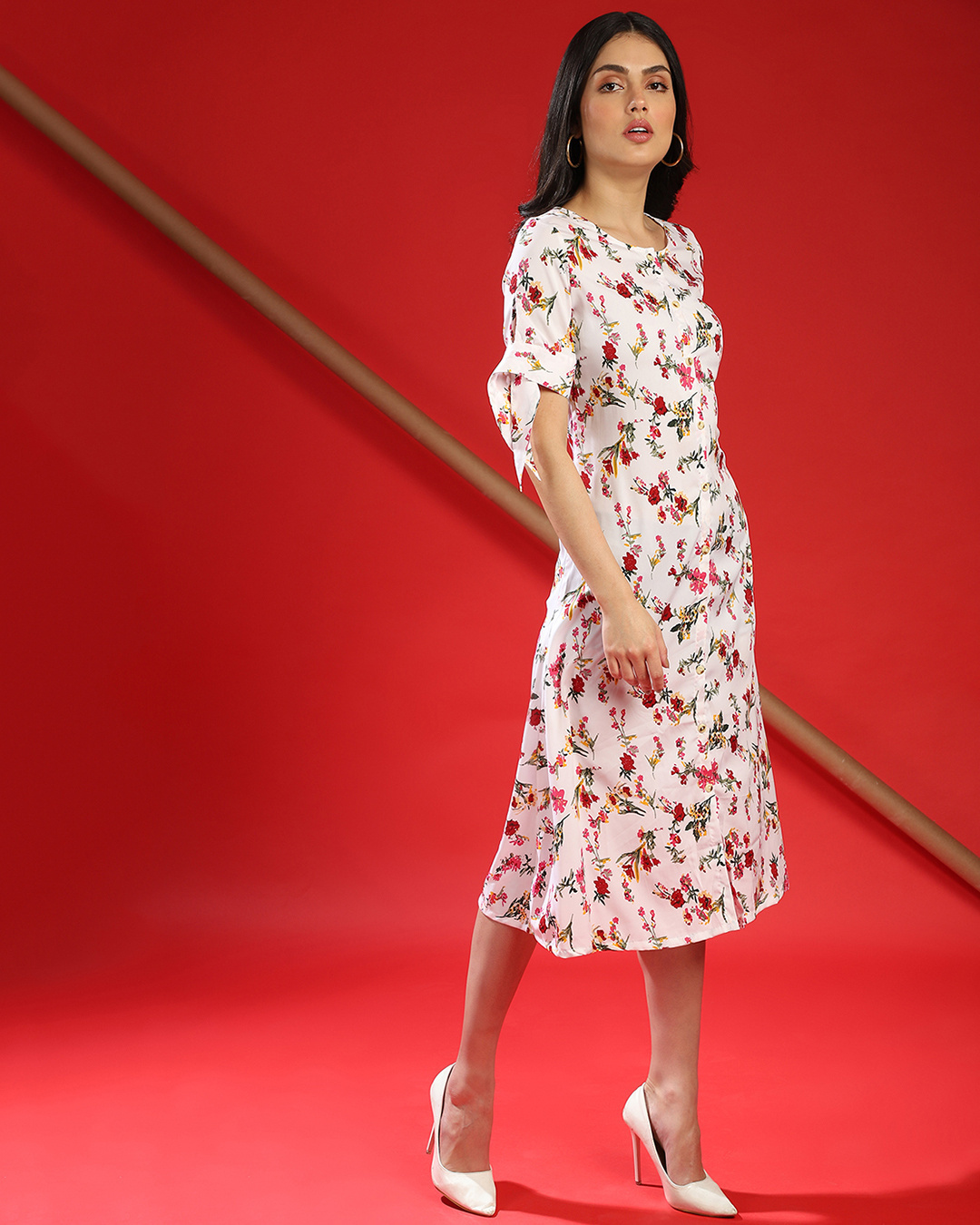 Shop Women's White Floral Print Regular Fit Dress-Back