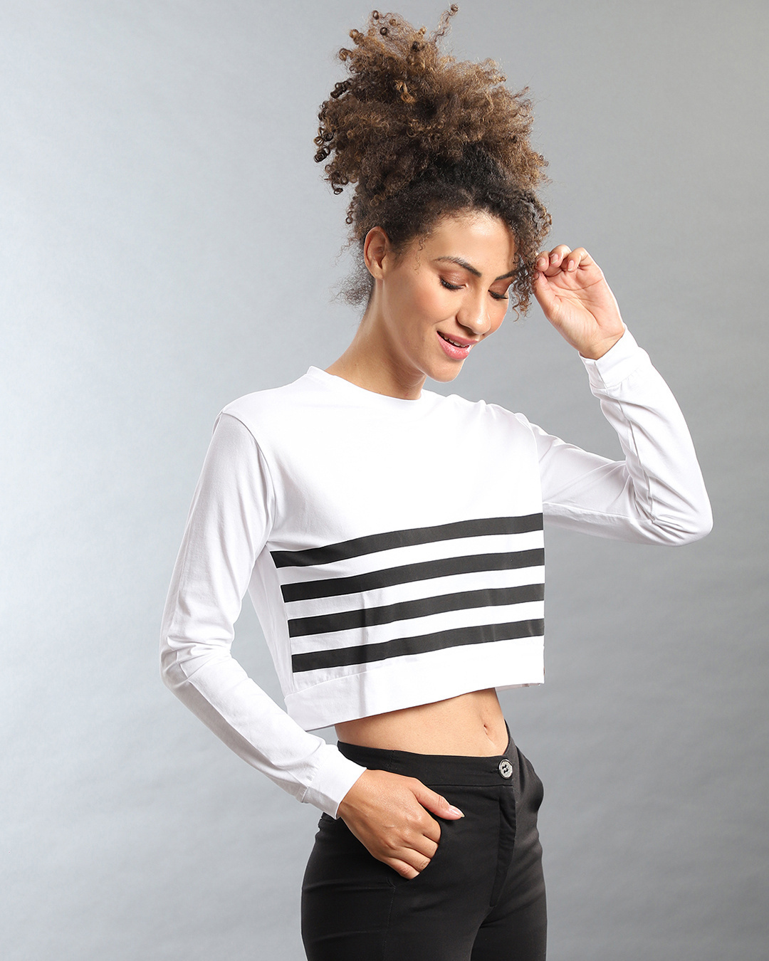 Shop Women's White Striped Regular Fit Top-Back