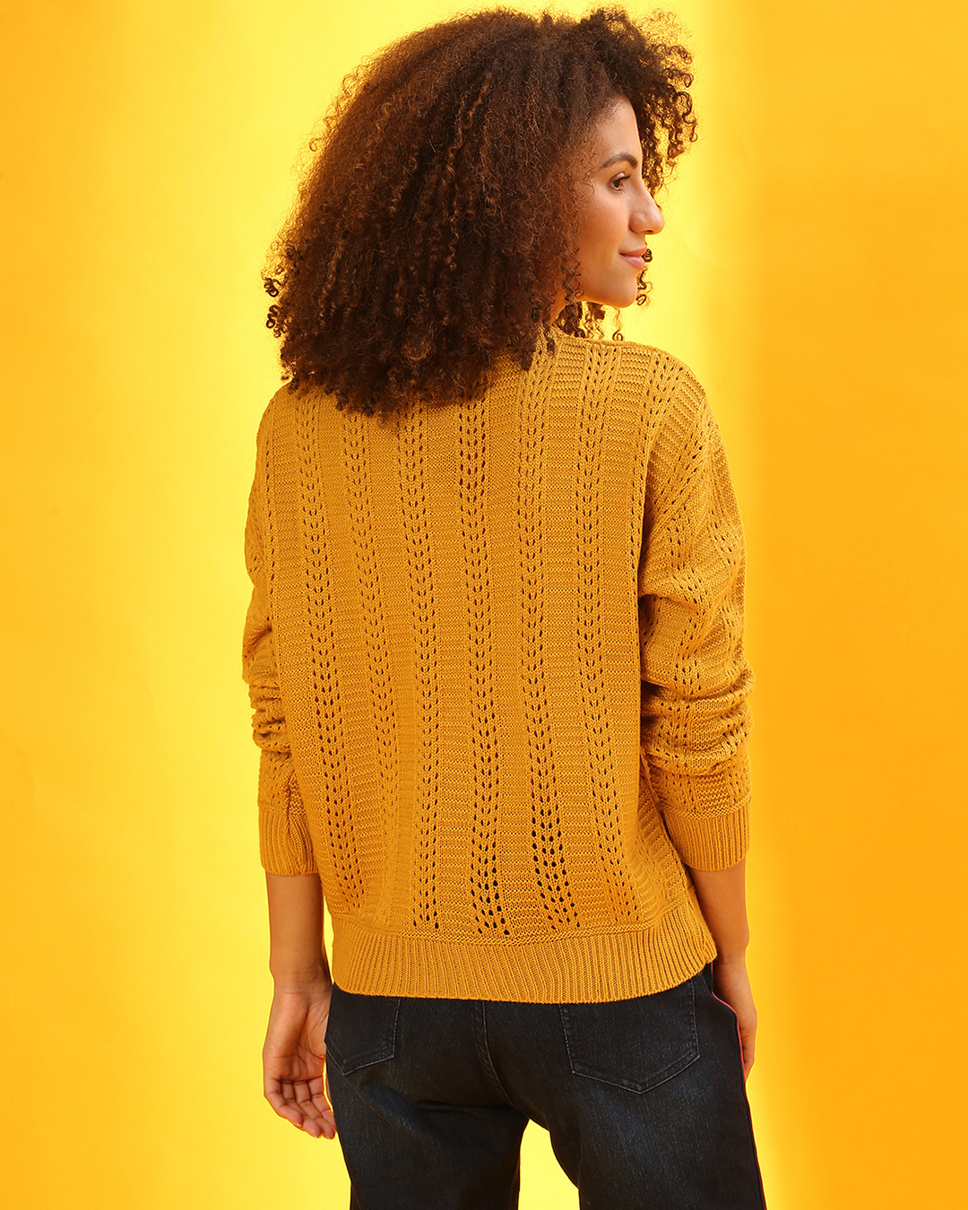 Shop Women's Yellow Regular Fit Sweater-Back