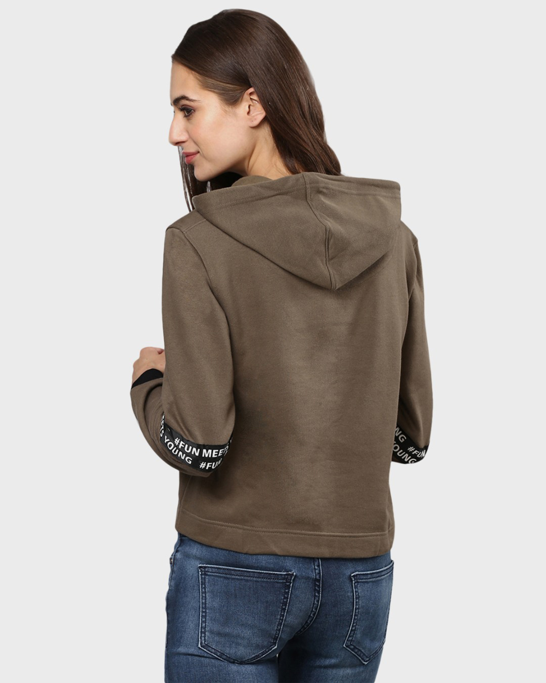 Shop Women's Green Solid Cut Sleeve Stylish Casual Sweatshirt-Back