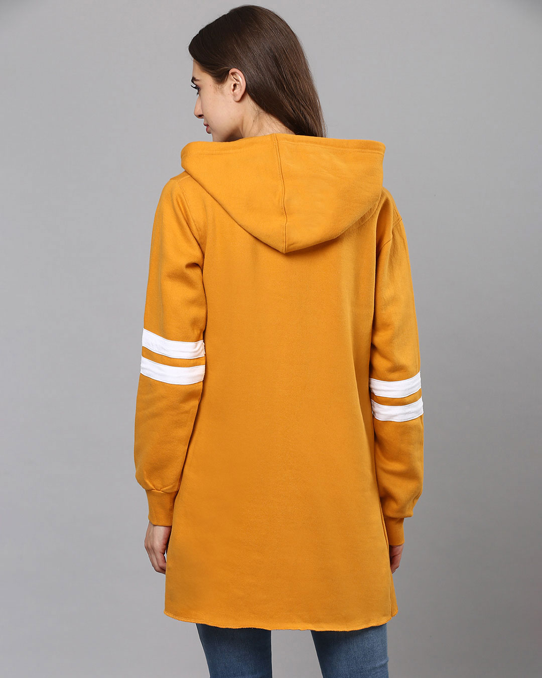 Shop Women's Yellow Solid Stylish A Line Casual Winter Sweatshirt-Back