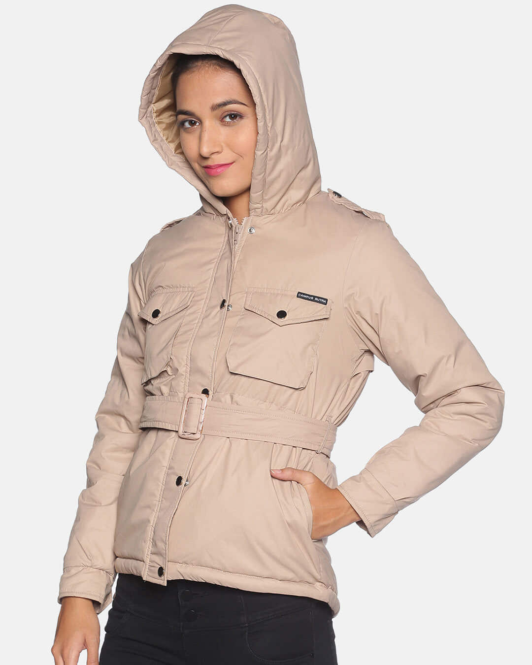Shop Women's Solid Stylish Casual Bomber Jacket-Back