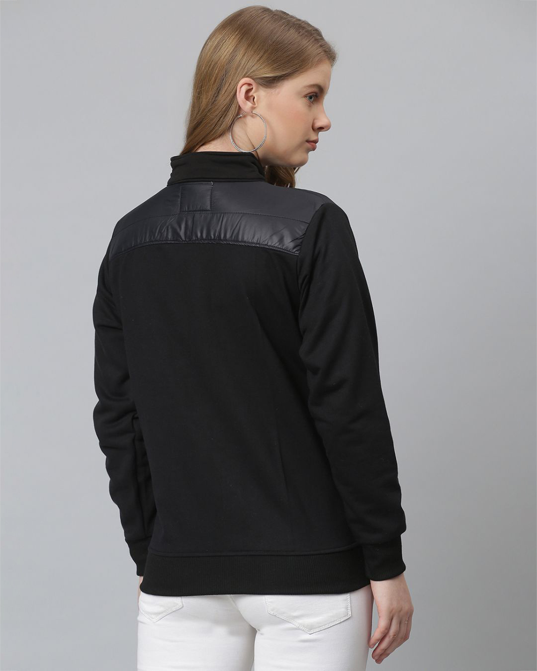 Shop Women's Black Solid Stylish Casual Bomber Jacket-Back