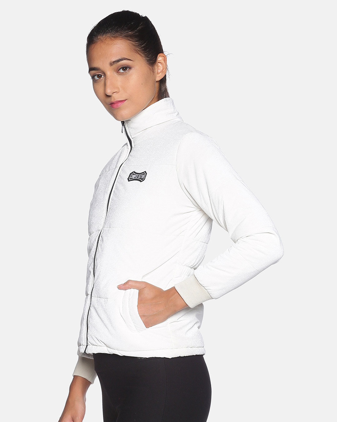 Shop Women's Solid White Stylish Casual Bomber Jacket-Back
