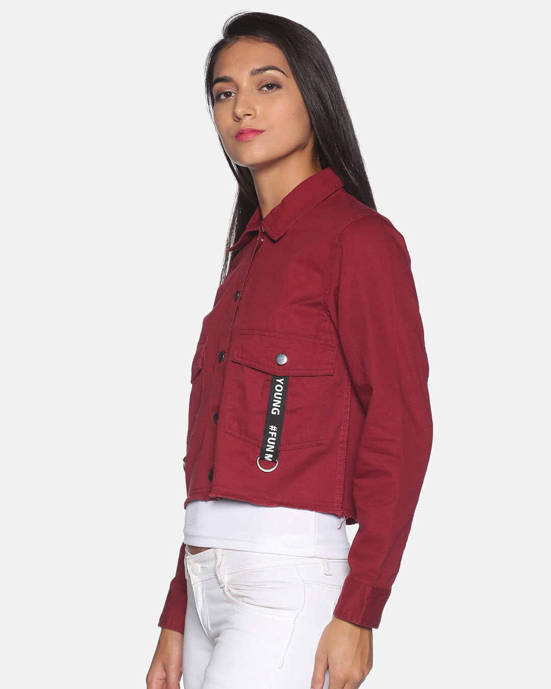Shop Women's Solid Stylish Casual Denim Jacket-Back