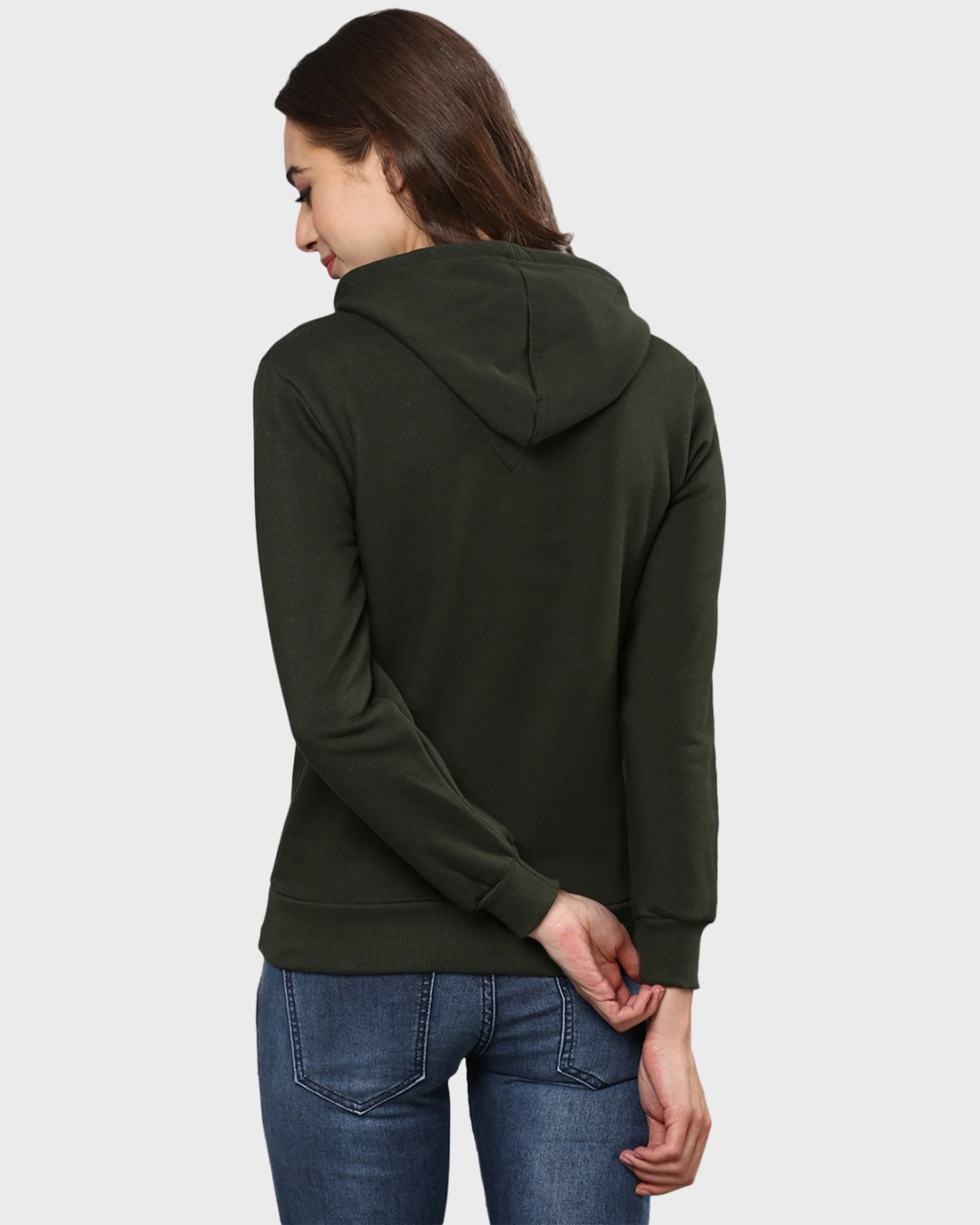 Shop Women's Green Solid Stylish Casual Hooded Sweatshirt-Back