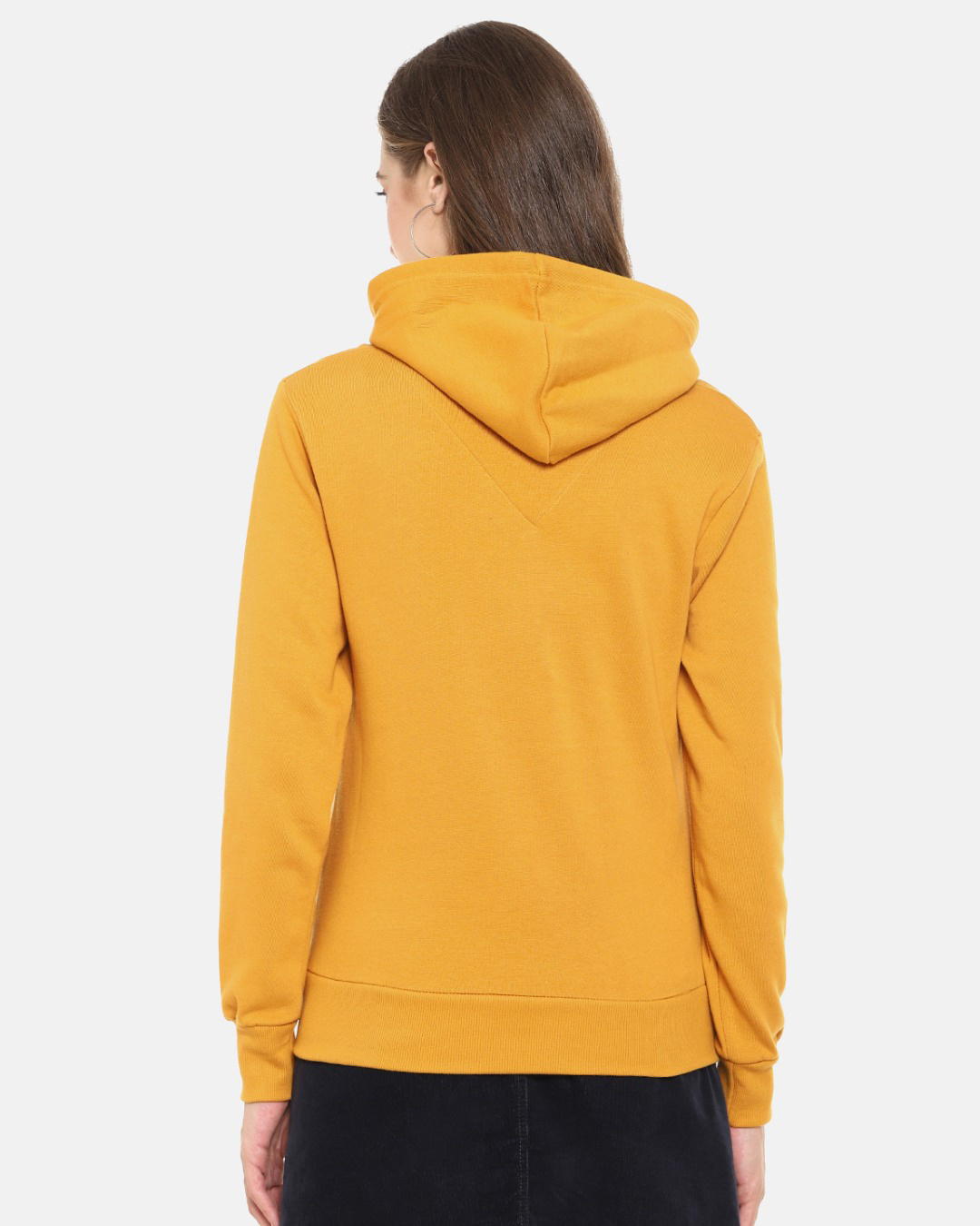 Shop Women's Yellow Solid Stylish Casual Hooded Sweatshirt-Back