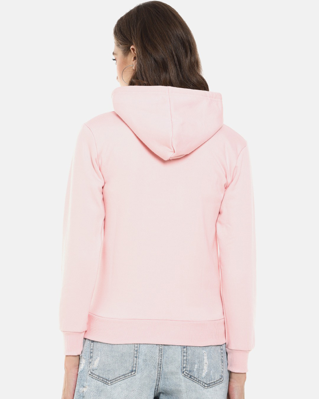 Shop Women's Pink Solid Stylish Casual Hooded Sweatshirt-Back