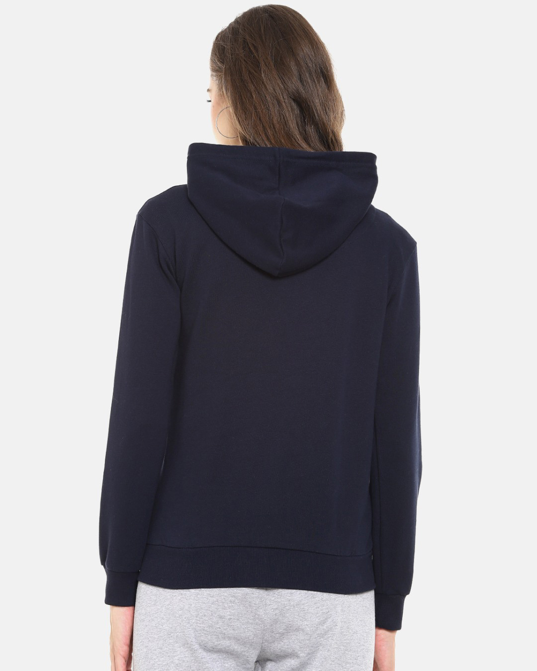 Shop Women's Blue Solid Stylish Casual Hooded Sweatshirt-Back