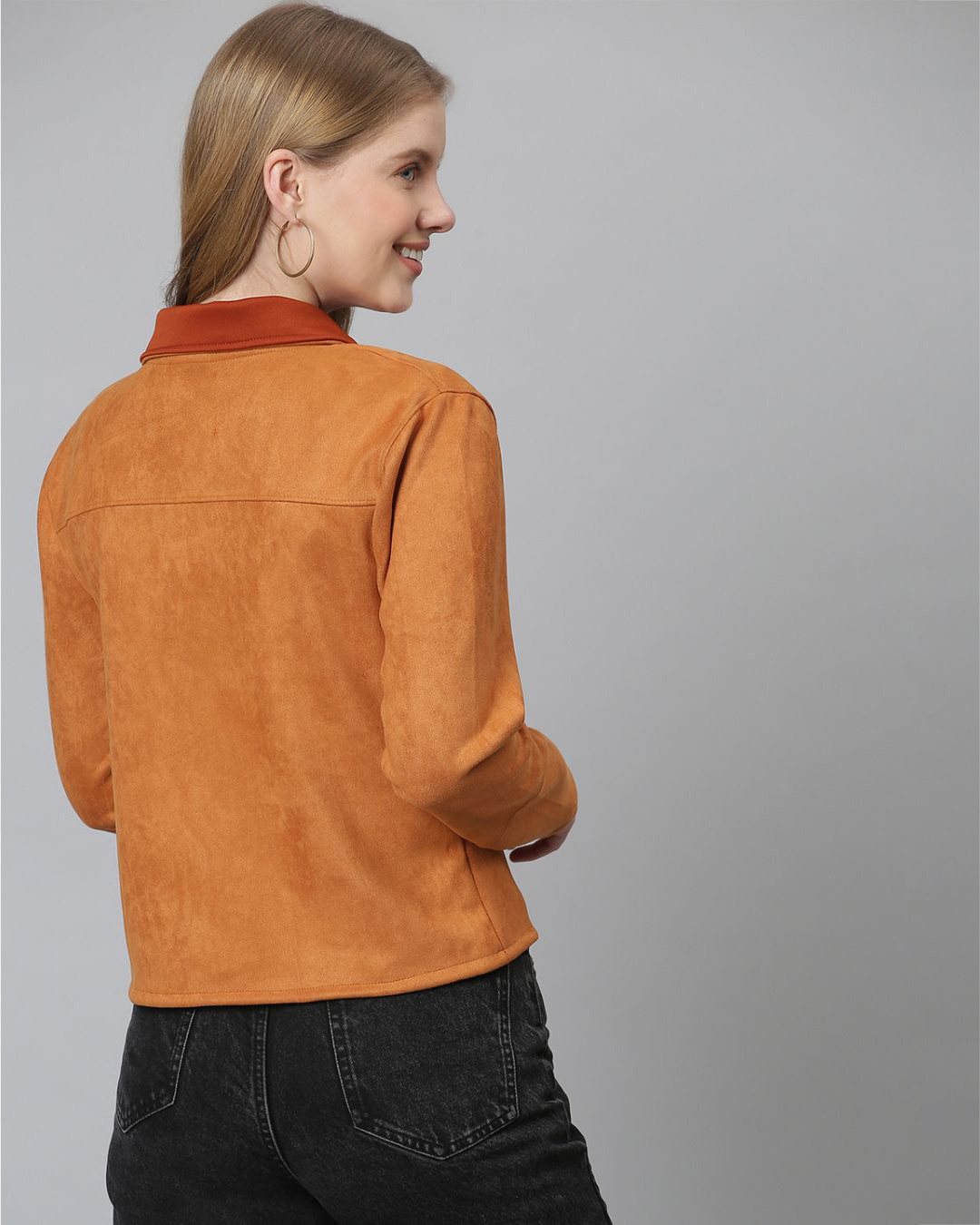 Shop Women's Brown Solid Stylish Casual Jacket-Back
