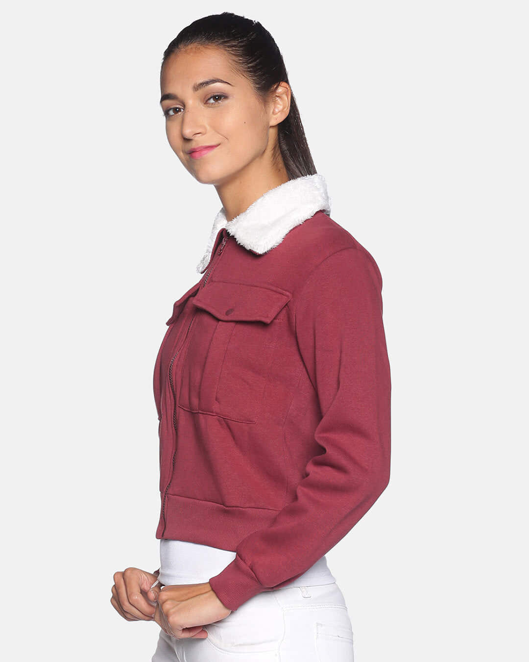 Shop Women's Solid Maroon Stylish Casual Jacket-Back