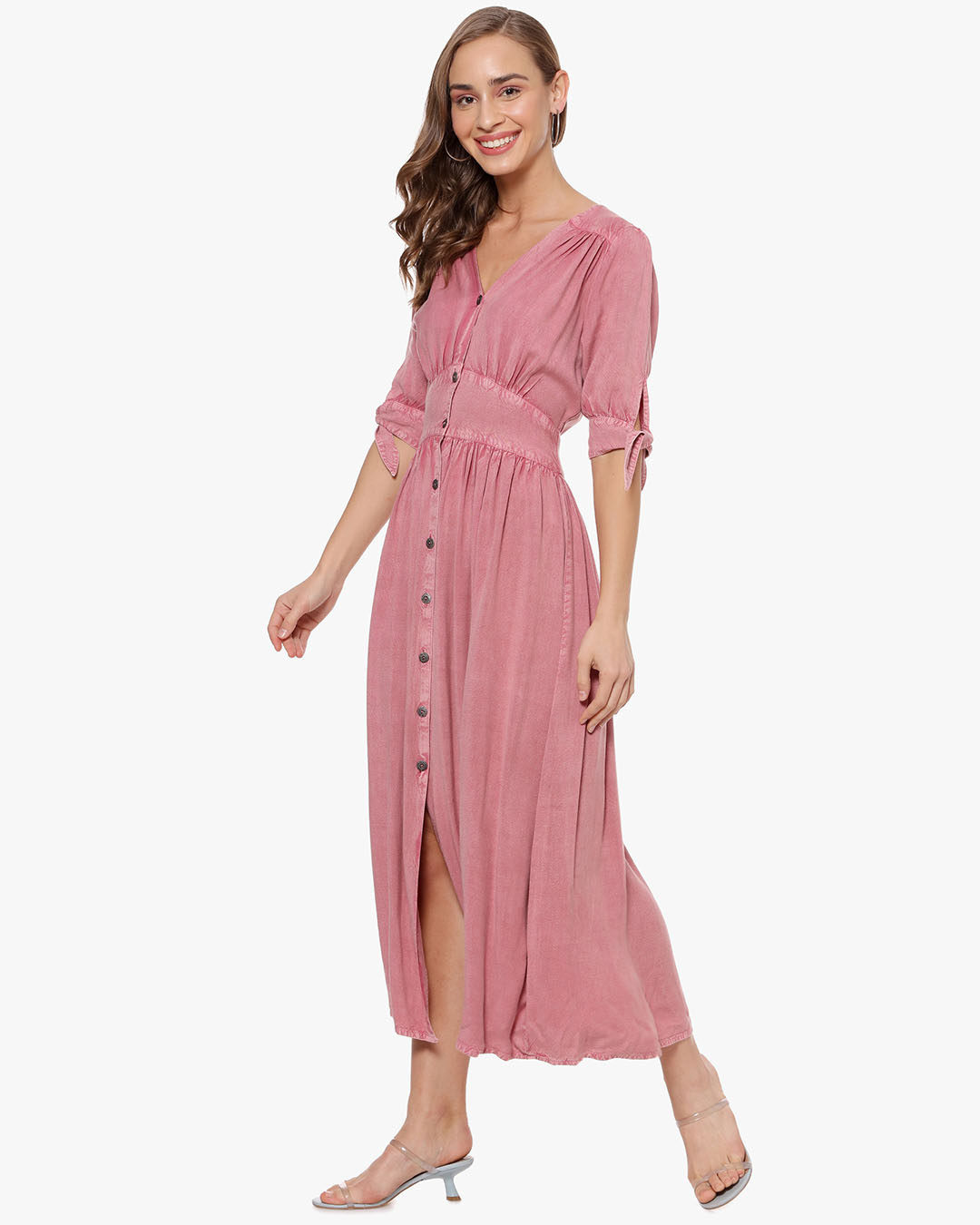 Shop Women Solid Stylish Casual Long Dress Dress-Back