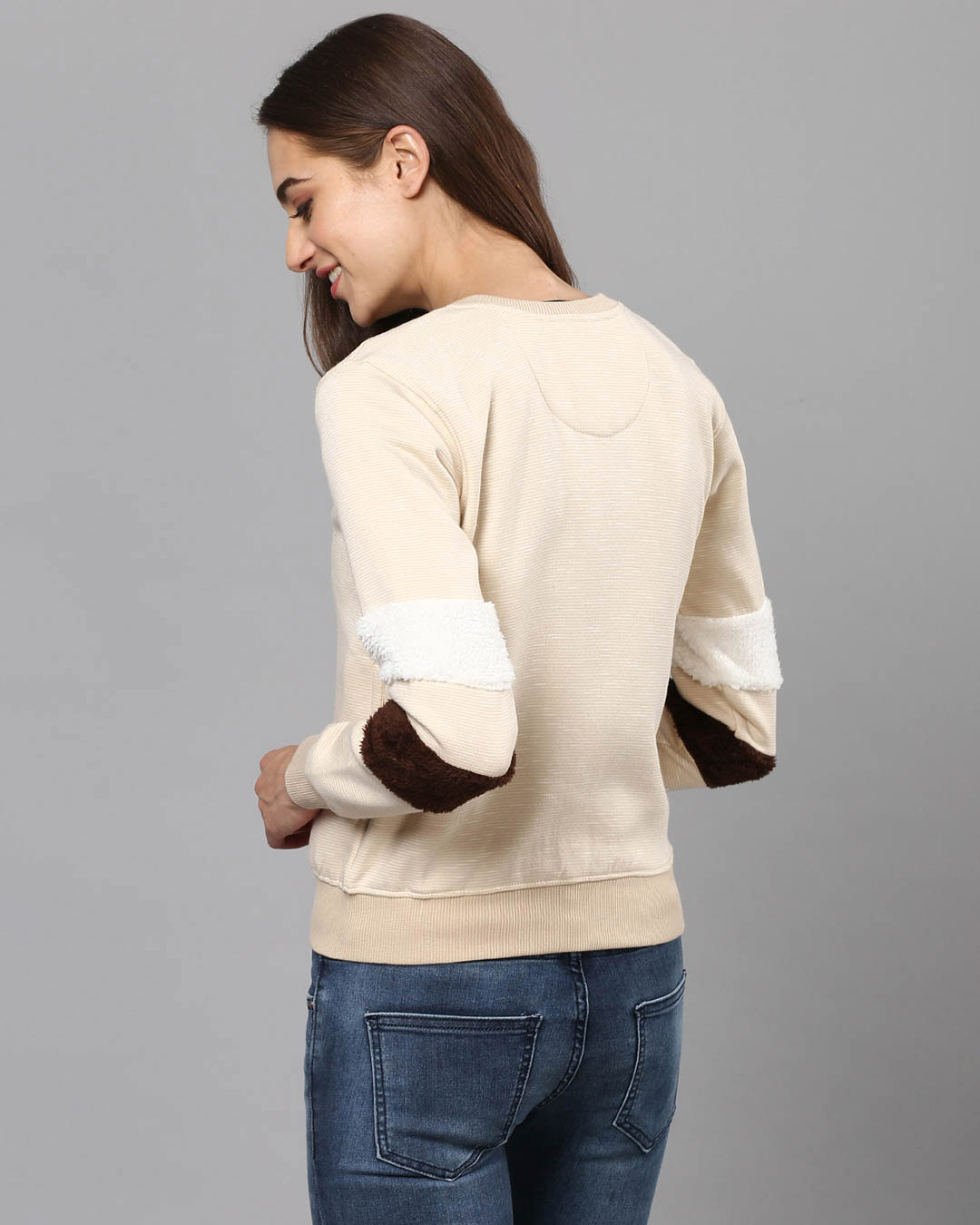 Shop Women's Beige Solid Stylish Casual Sweatshirt-Back