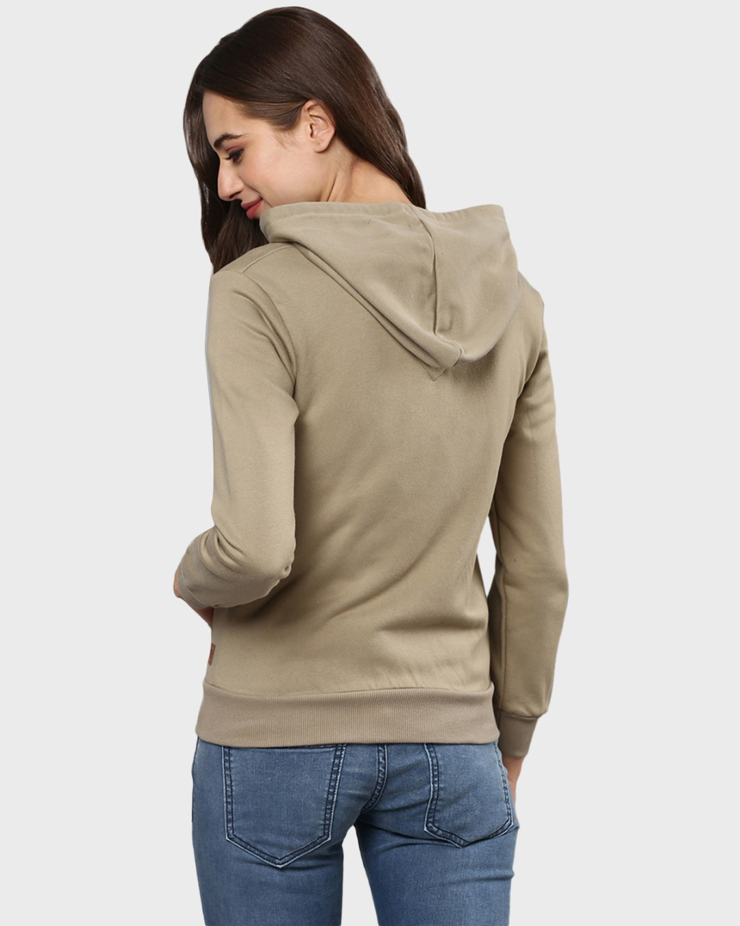 Shop Women's Green Solid Stylish Casual Zipper Hooded Sweatshirt-Back