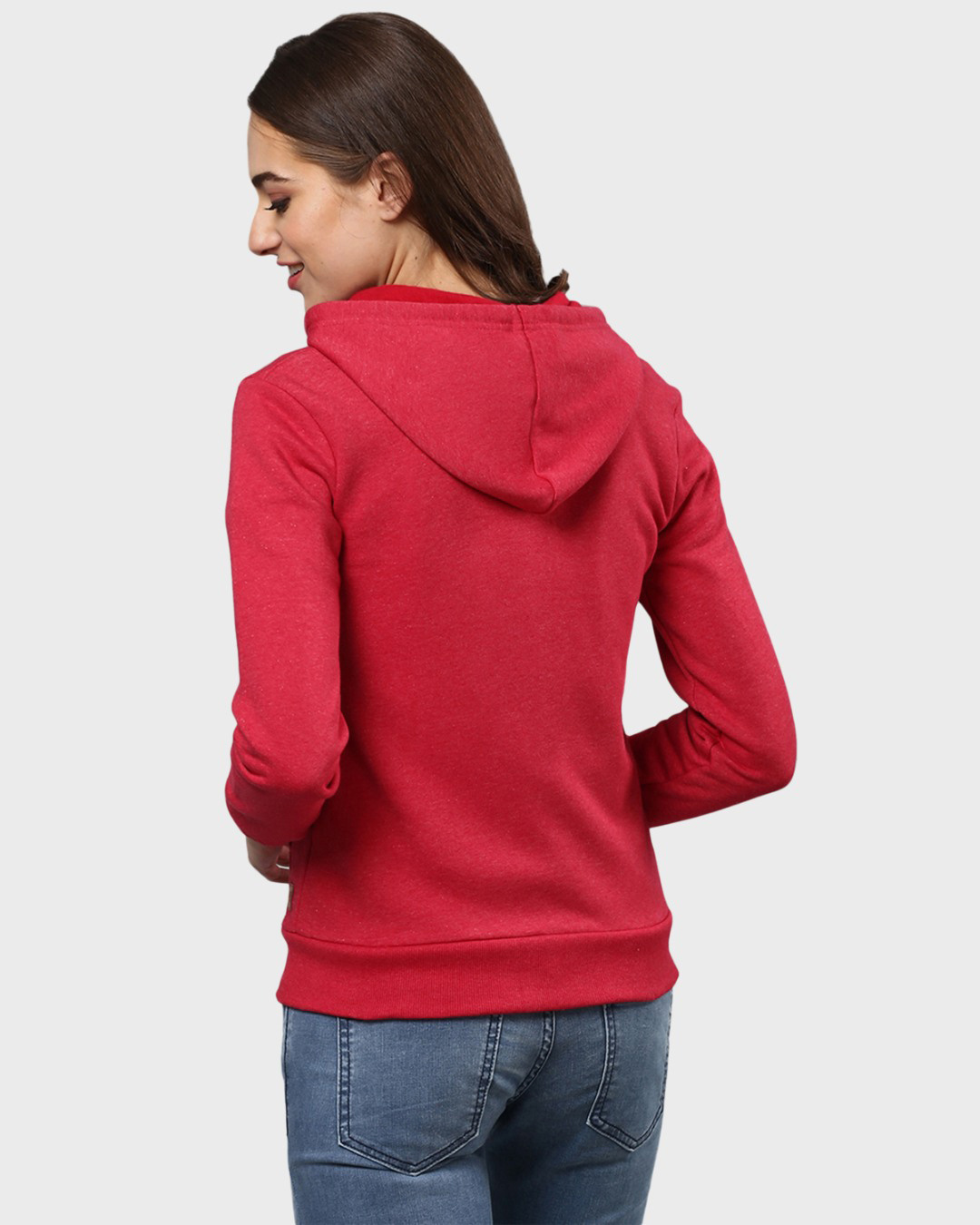 Shop Women's Maron Solid Stylish Casual Zipper Hooded Sweatshirt-Back
