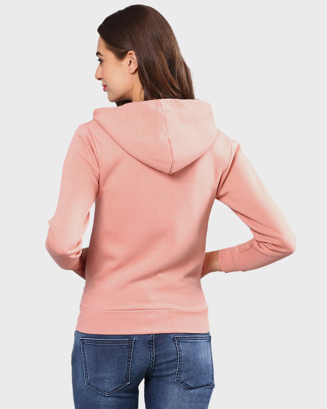 Shop Women's Pink Solid Stylish Casual Zipper Hooded Sweatshirt-Back