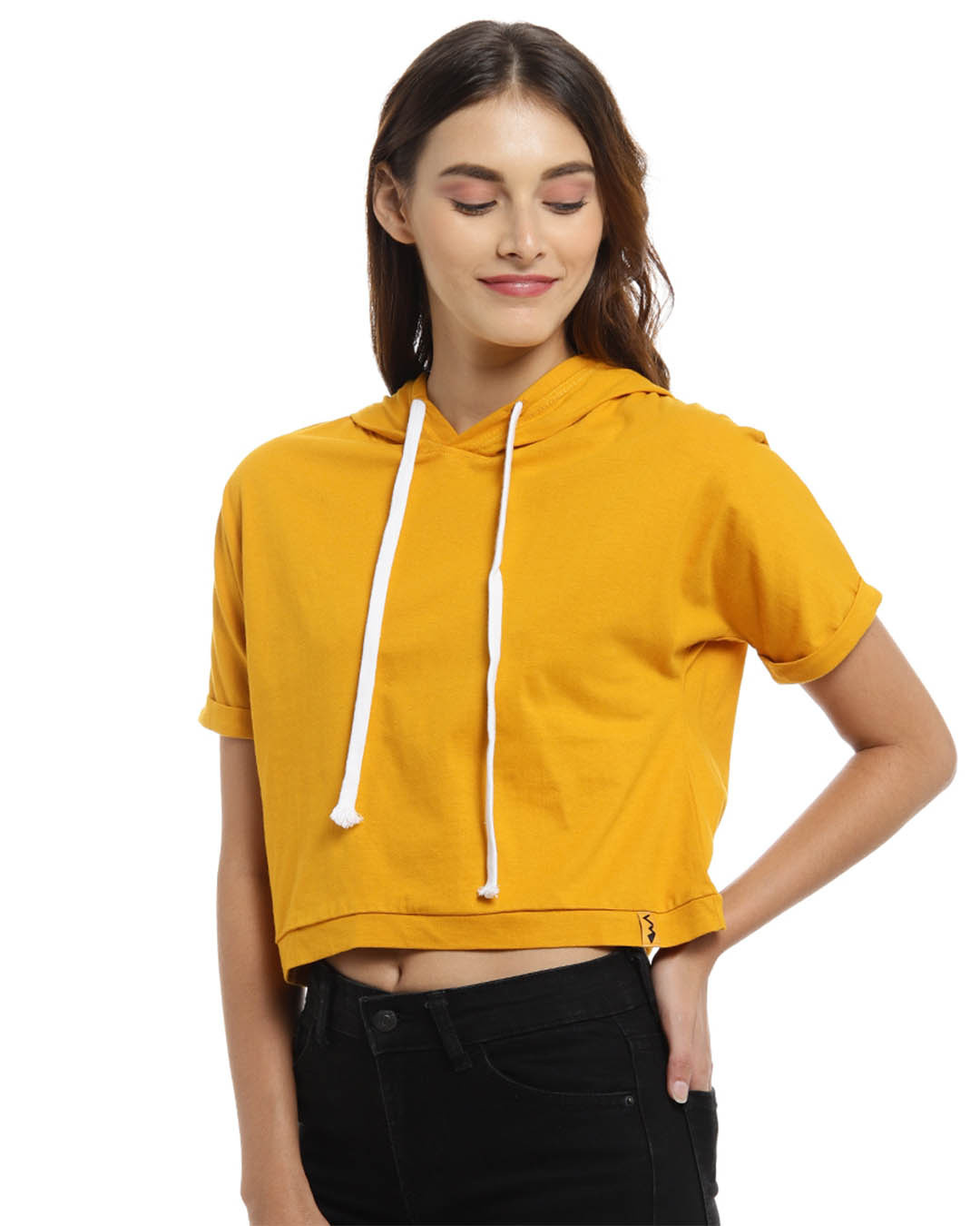 Shop Women Solid Stylish Mustard Casual Crop Top-Back