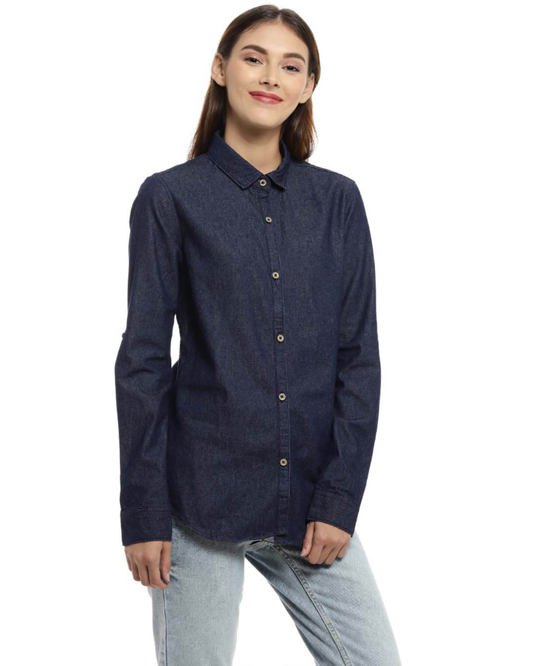 Buy Noggah Solid Blue Full Sleeves Classic Collar Denim Shirts for Women,  Unique and Stylish, Cool and Comfortale, Long Lasting Without Fading, for  handwash only, for Double Denim Look at Amazon.in