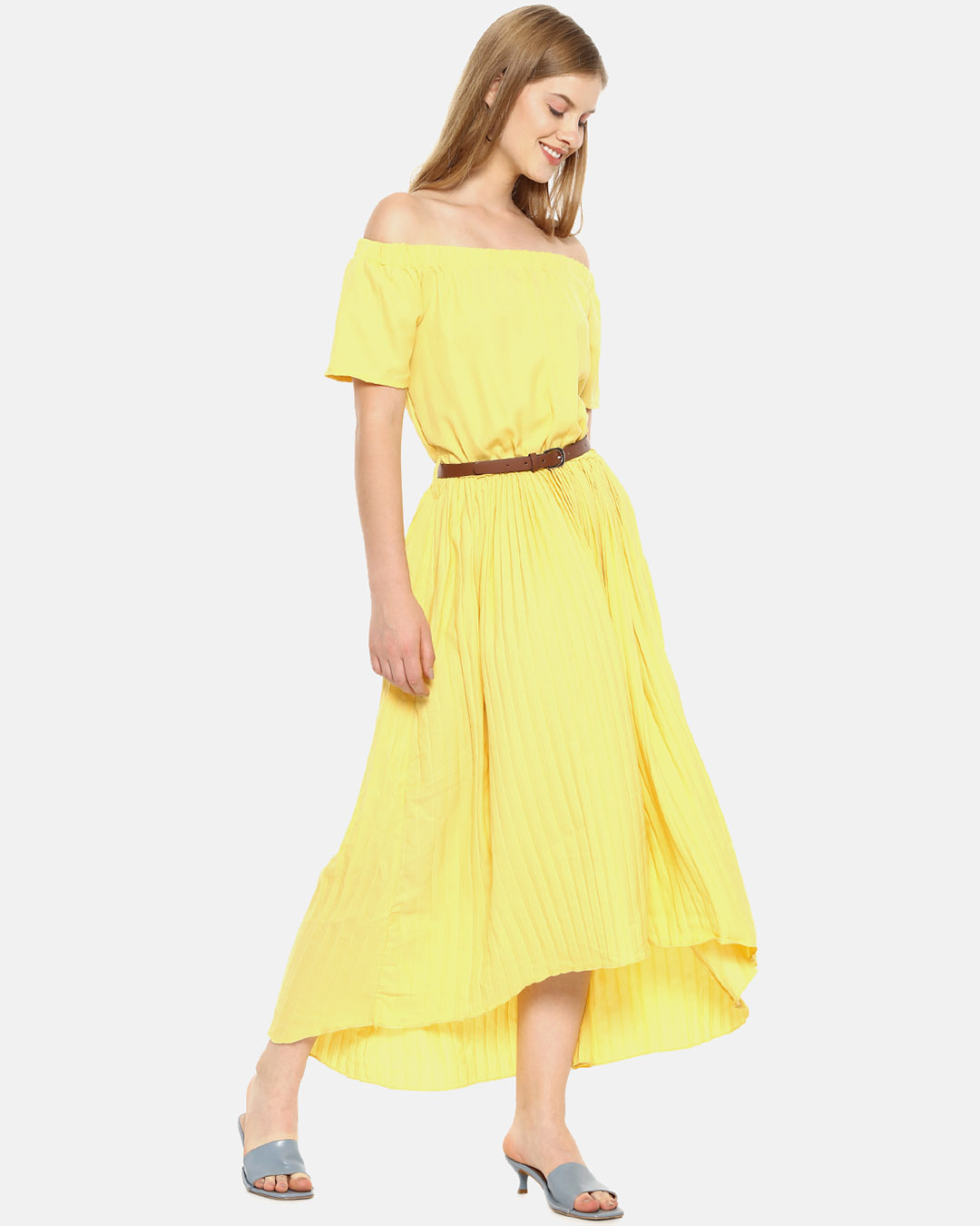 Shop Women Stylish Solid With Belt Casual Dress-Back