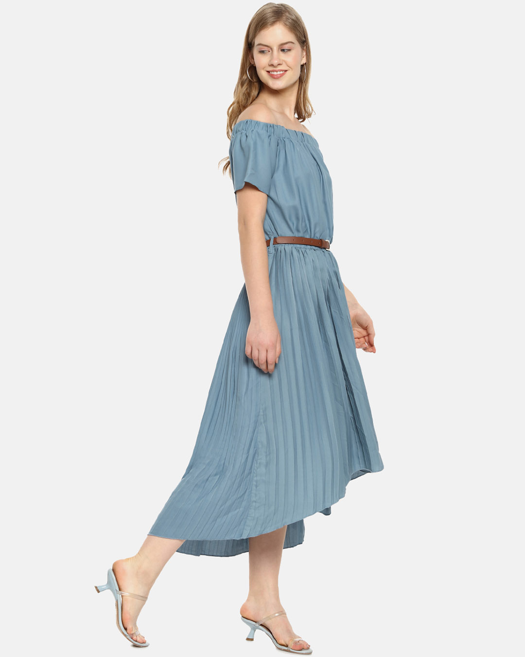 Shop Women Stylish Solid With Belt Casual Dress-Back
