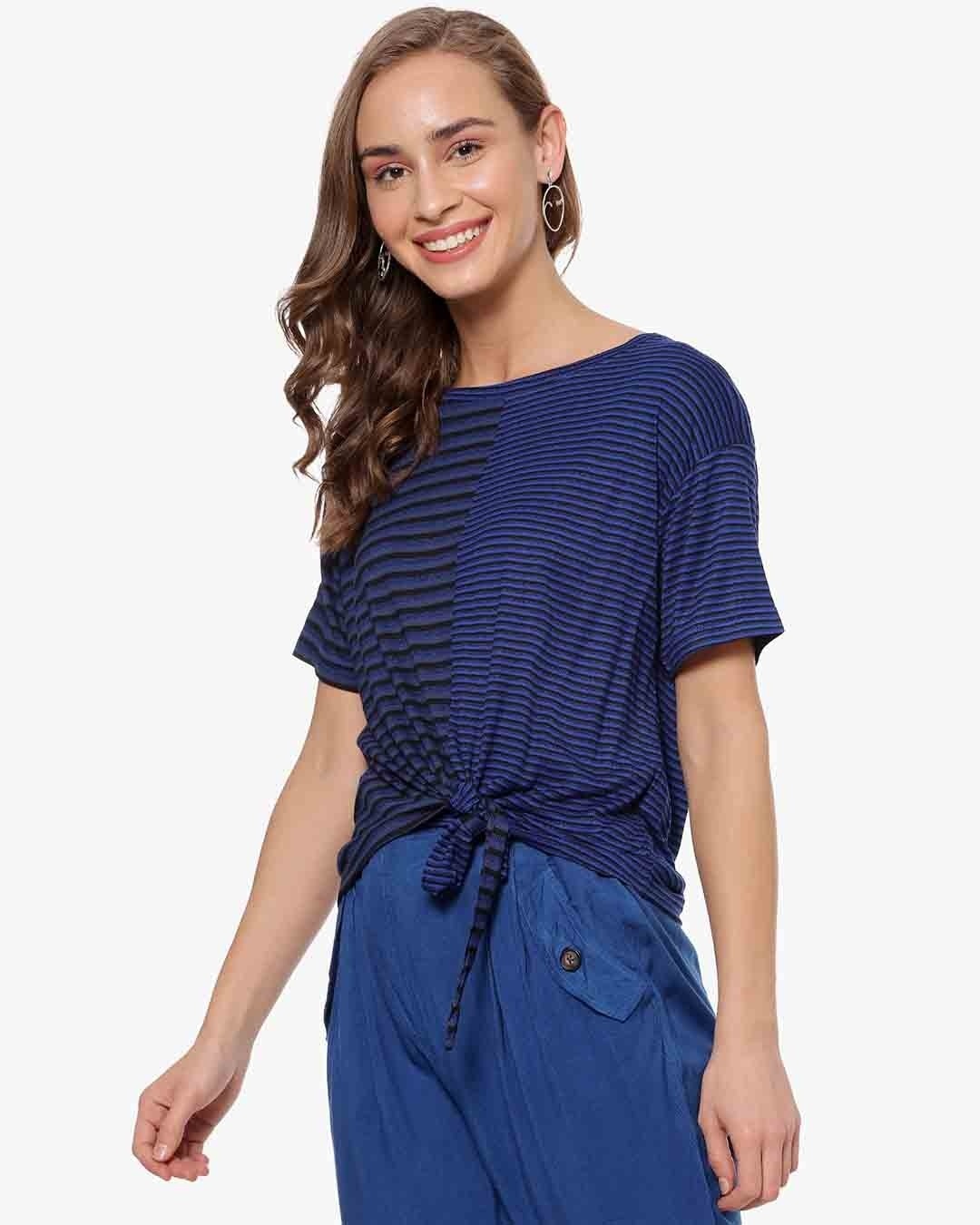 Shop Women's Stylish Striped Casual Top-Back