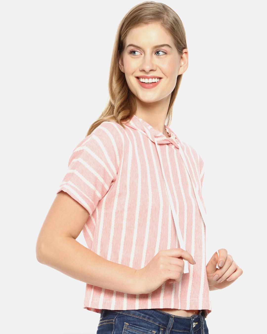 Shop Women Stylish Striped Half Sleeve Casual Top-Back
