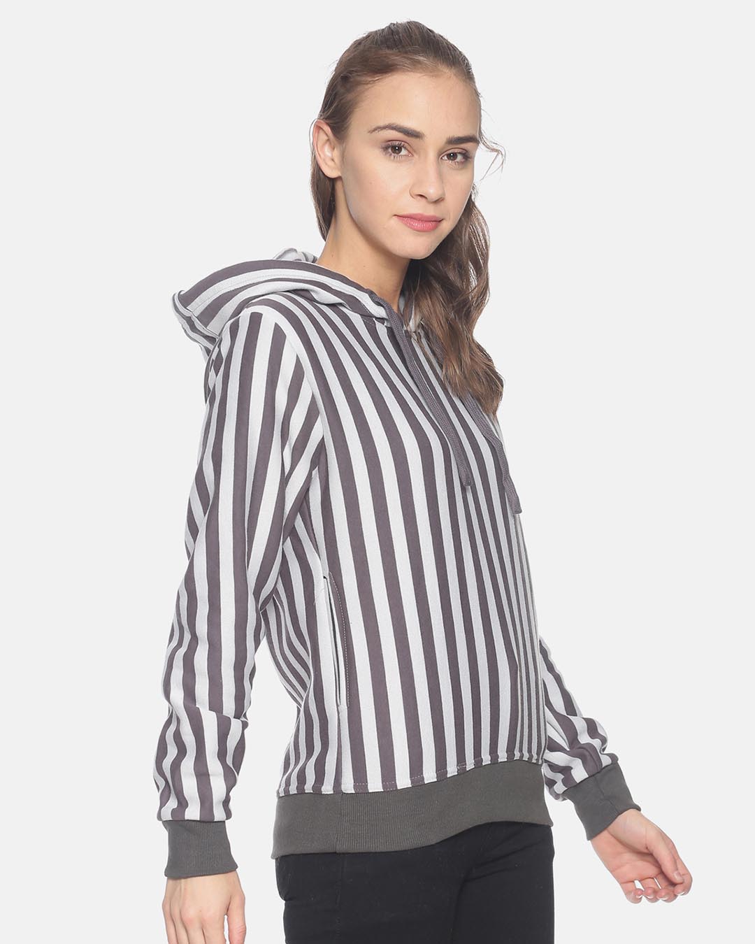 Shop Women Stylish Striped Hooded Sweatshirt-Back