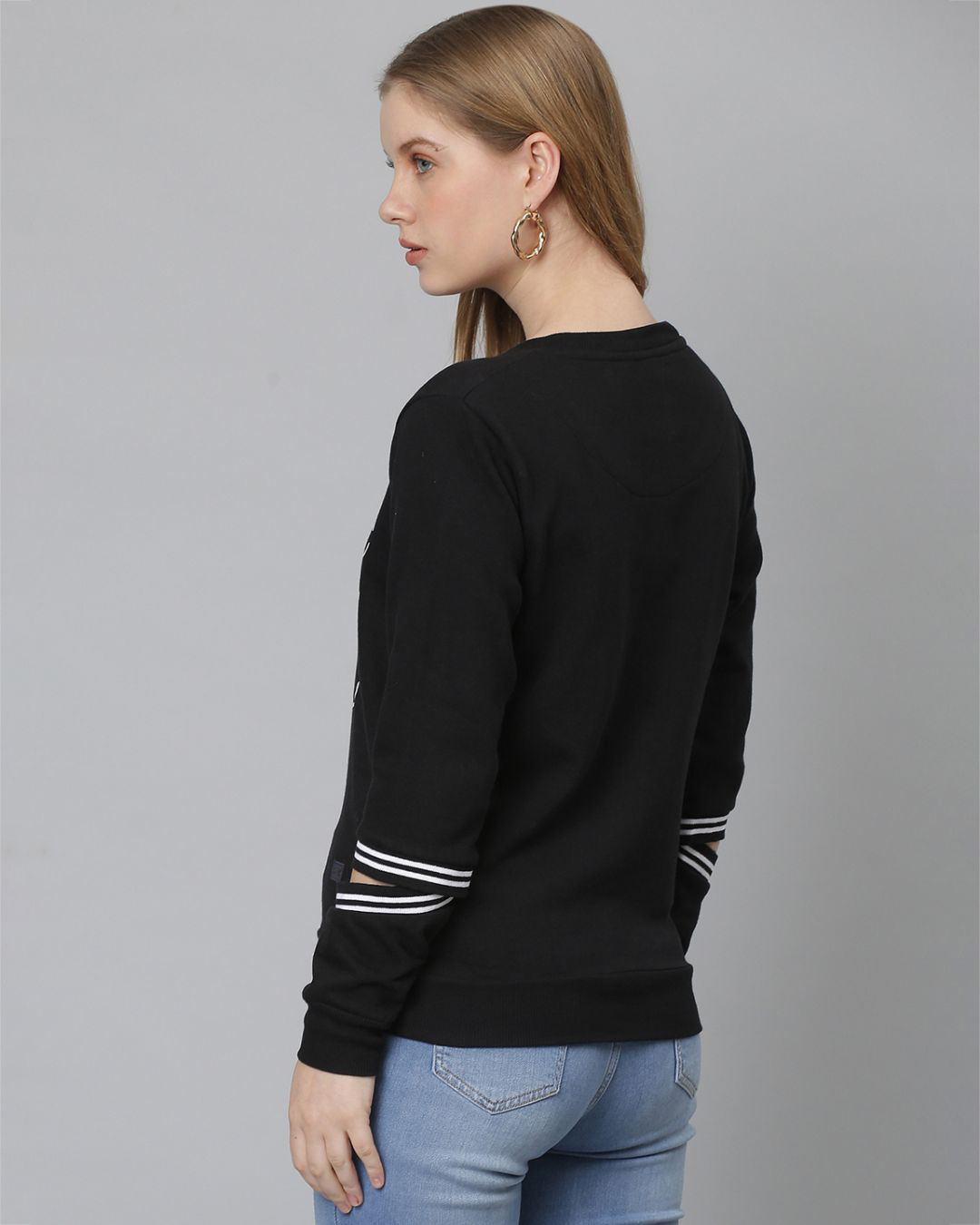 Shop Women's Black Typography Print Stylish Casual Sweatshirt-Back
