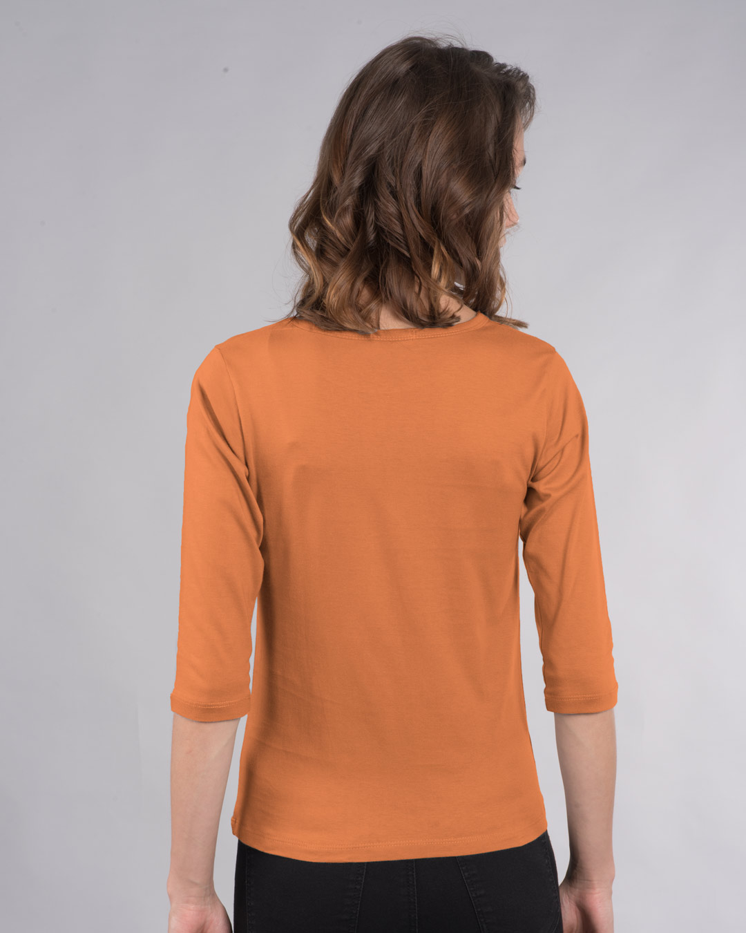 Shop Can't See Me Round Neck 3/4 Sleeve T-Shirt Vintage Orange-Back