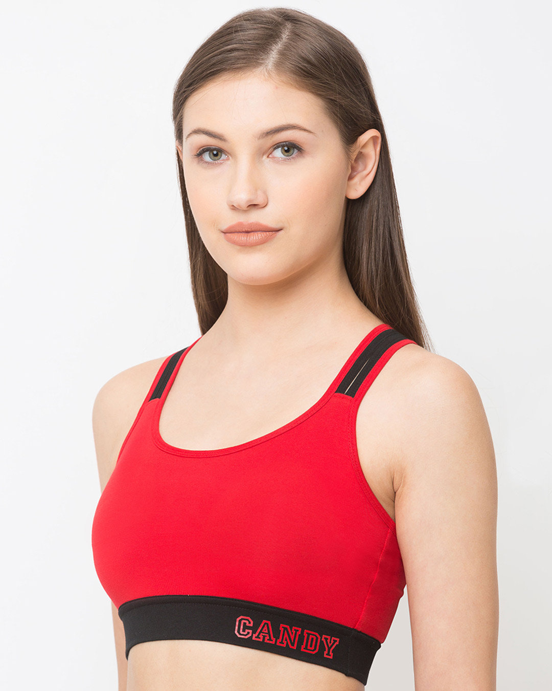 Shop Women's Red High Impact Cotton Padded Wirefree Sports Bra-Back