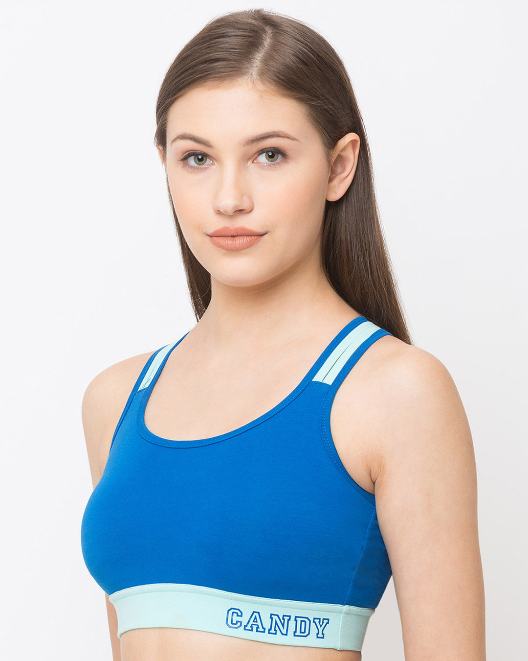 Shop Women's Royal Blue High Impact Cotton Padded Wirefree Sports Bra-Back