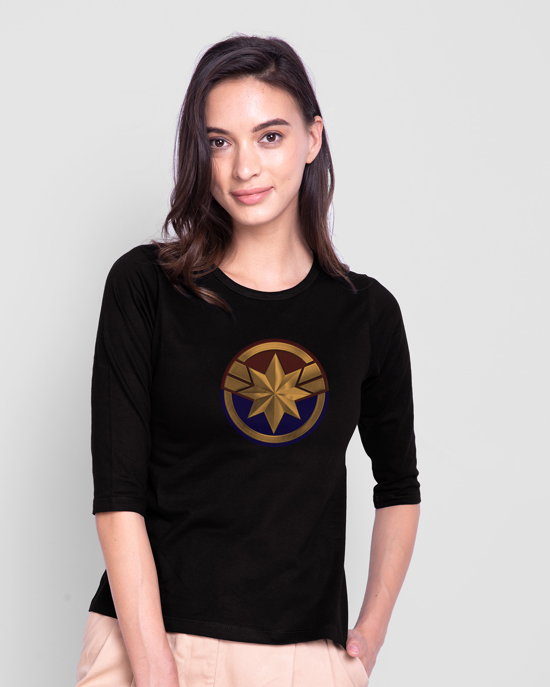 Shop Cap Logo Round Neck 3/4 Sleeve T-Shirt (AVEGL)-Back