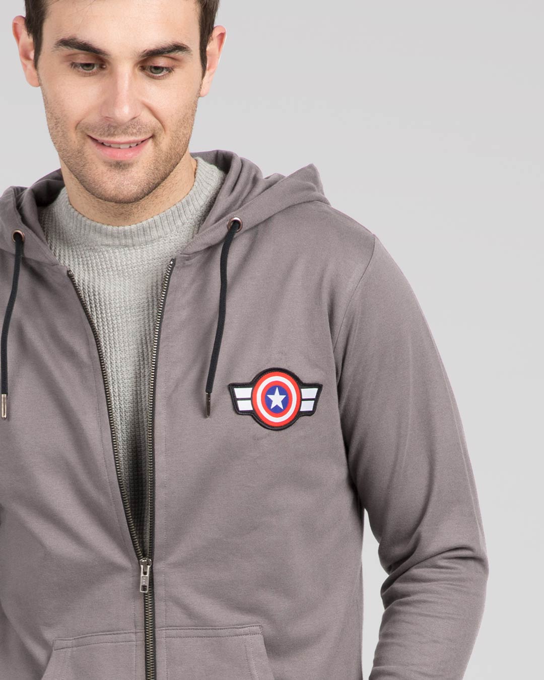 Buy Captain America Badge Zipper Hoodie Online at Bewakoof