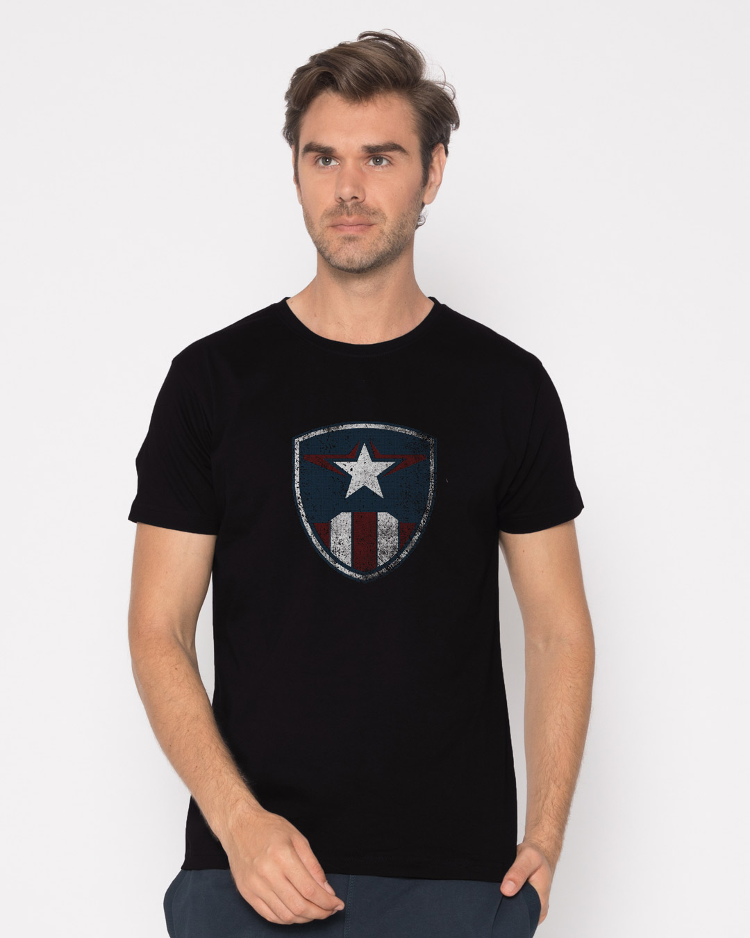 Shop Captain America Retro Shield Half Sleeve T-Shirt (AVL)-Back