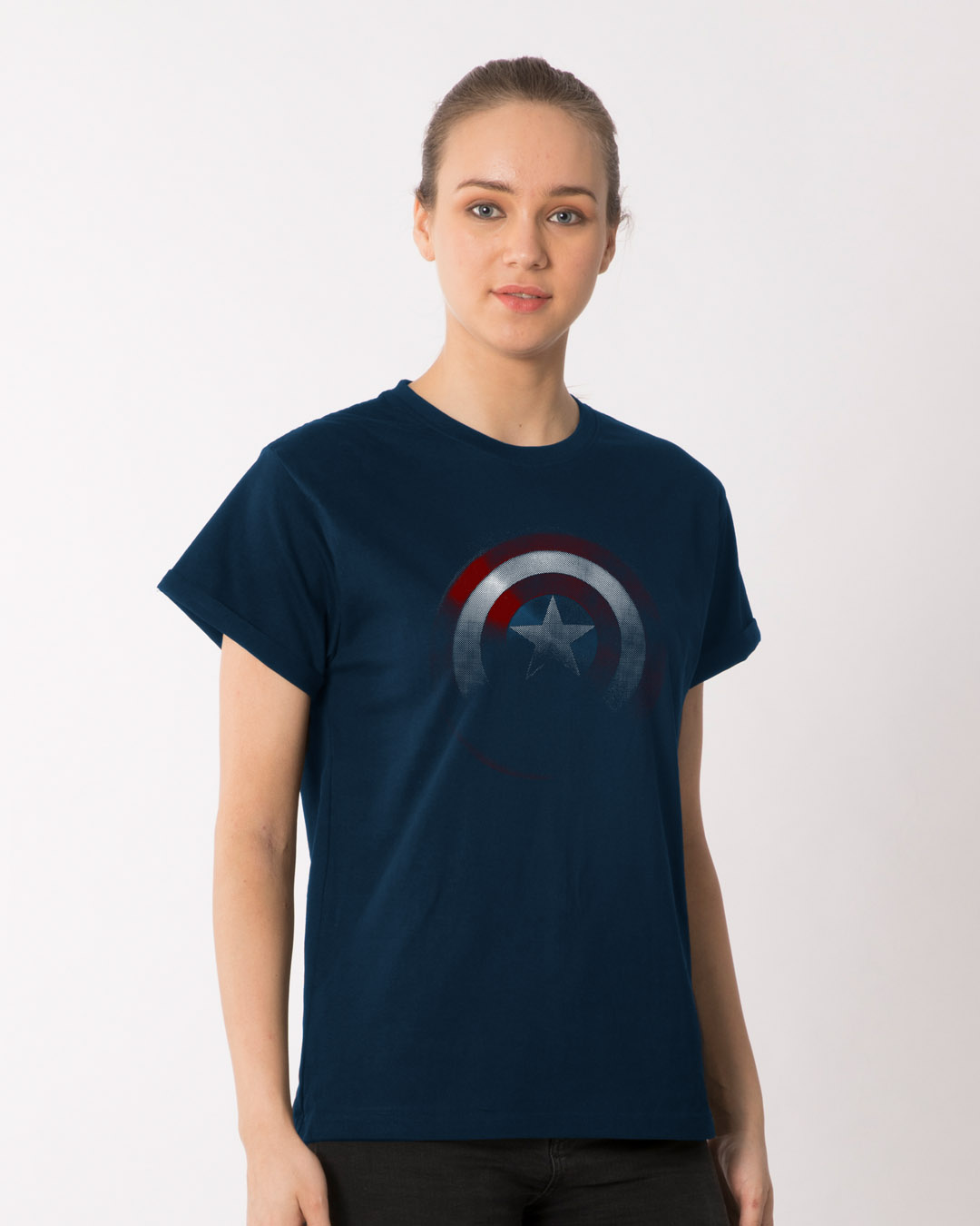 Shop Captain America Shadows Boyfriend T-Shirt (AVL)-Back