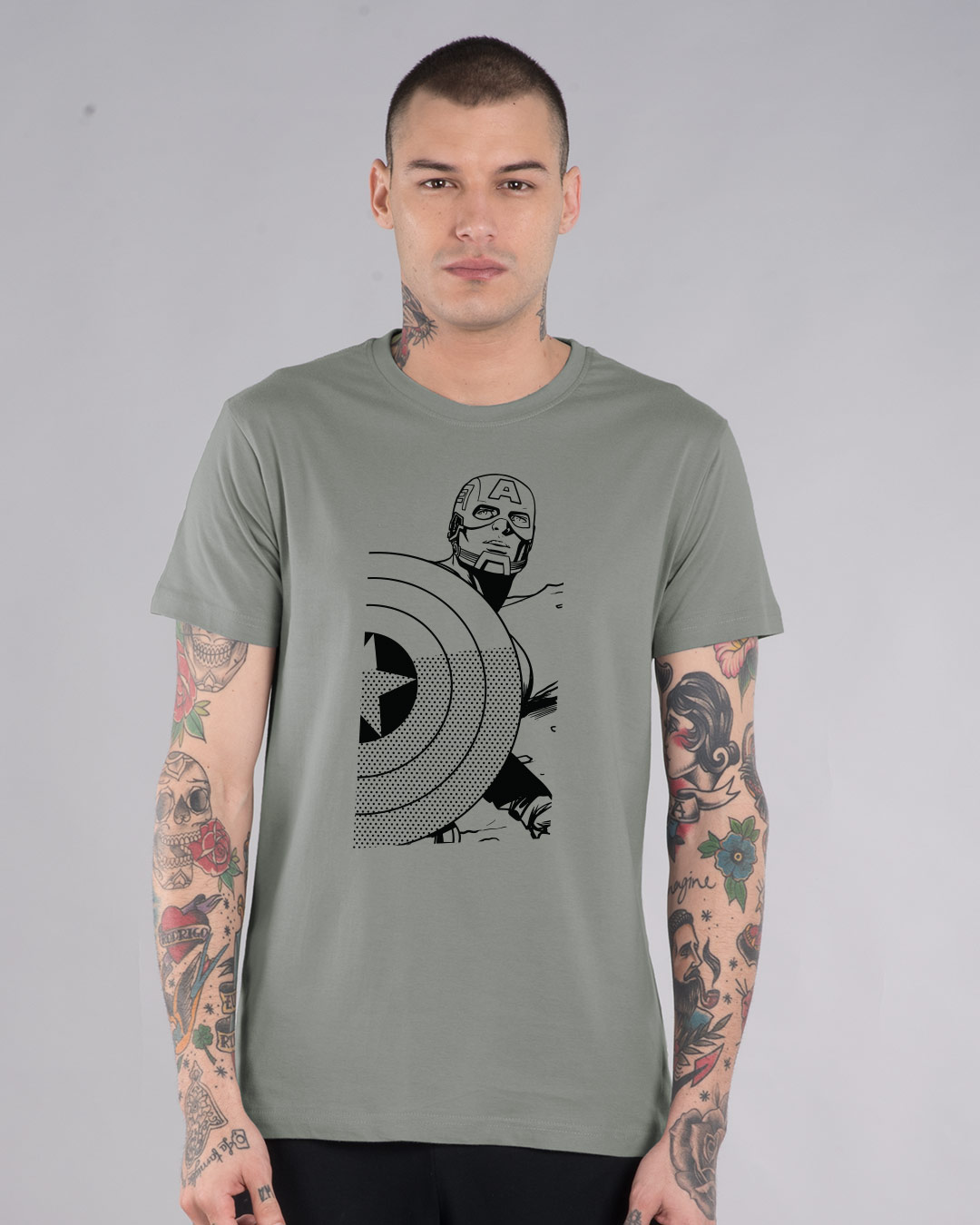 Shop Captain America Sketch Effect Half Sleeve T-Shirt (AVL)-Back