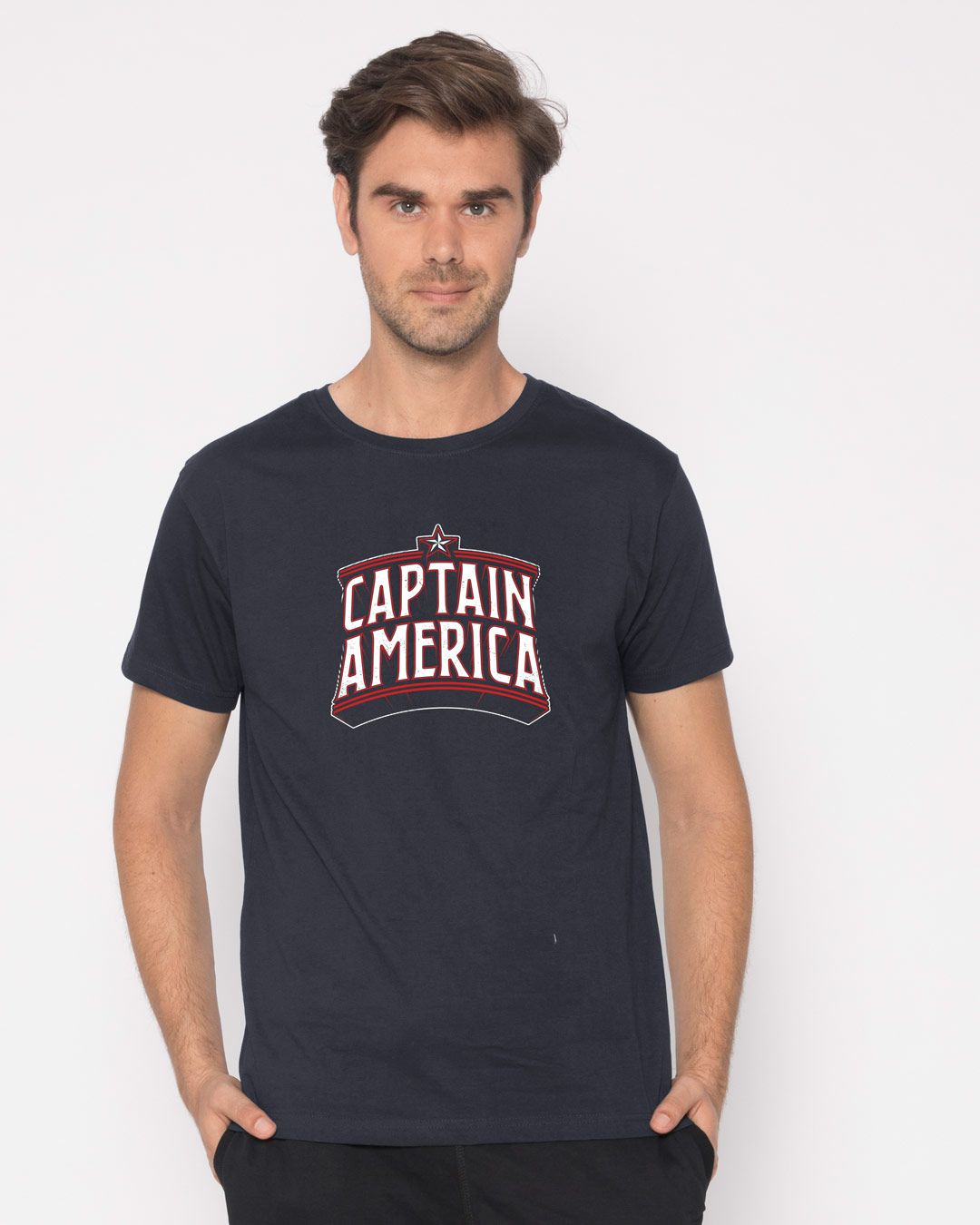 Shop Captain America Typo Half Sleeve T-Shirt (AVL)-Back