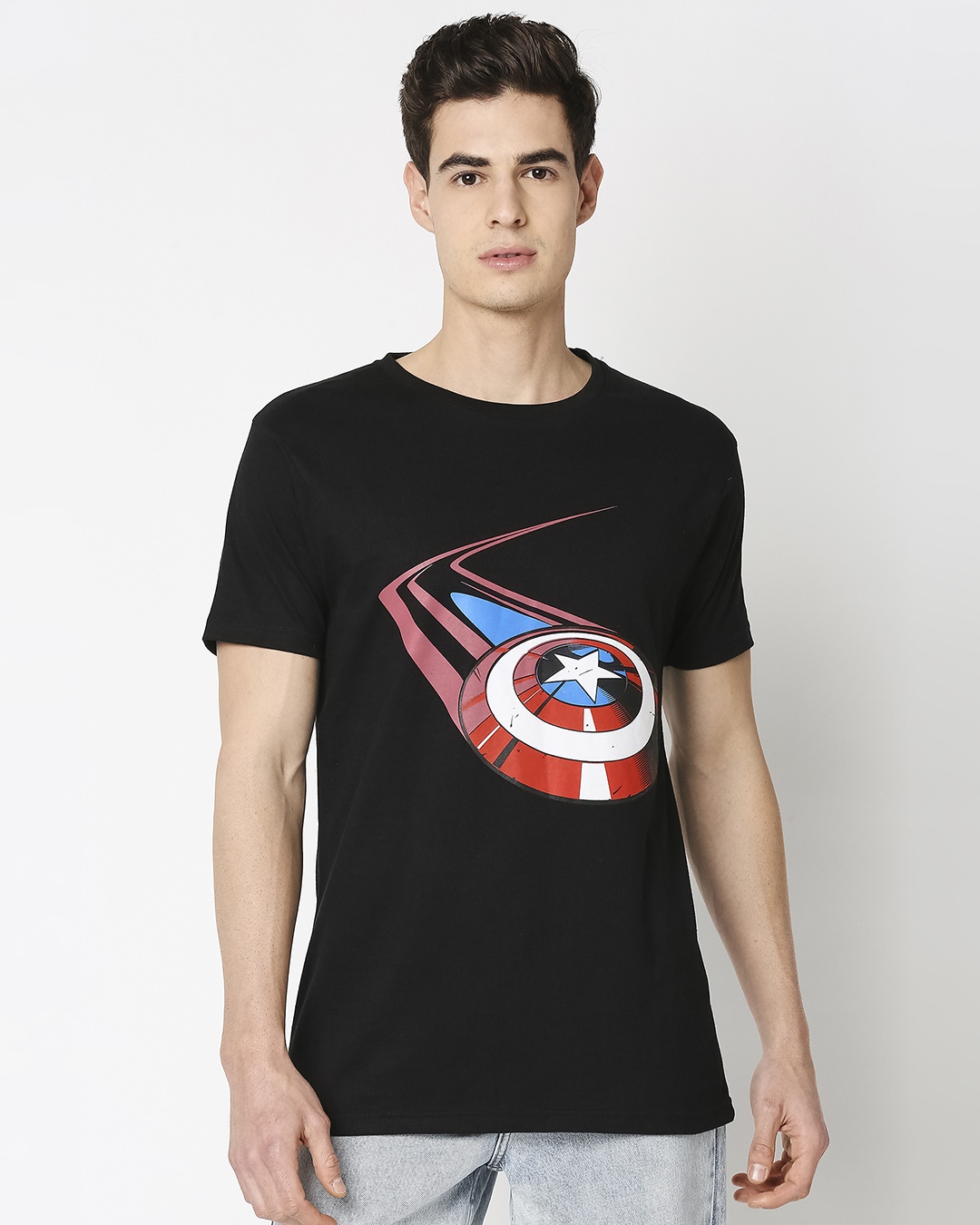 Shop Captain Shield Black Half Sleeves T-Shirt Black-Back