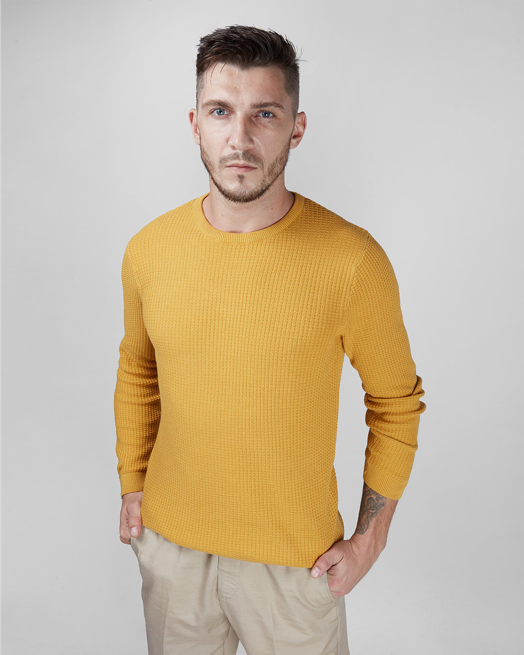 ShopCaramel Waffle Knit Full Sleeves Sweater-Back