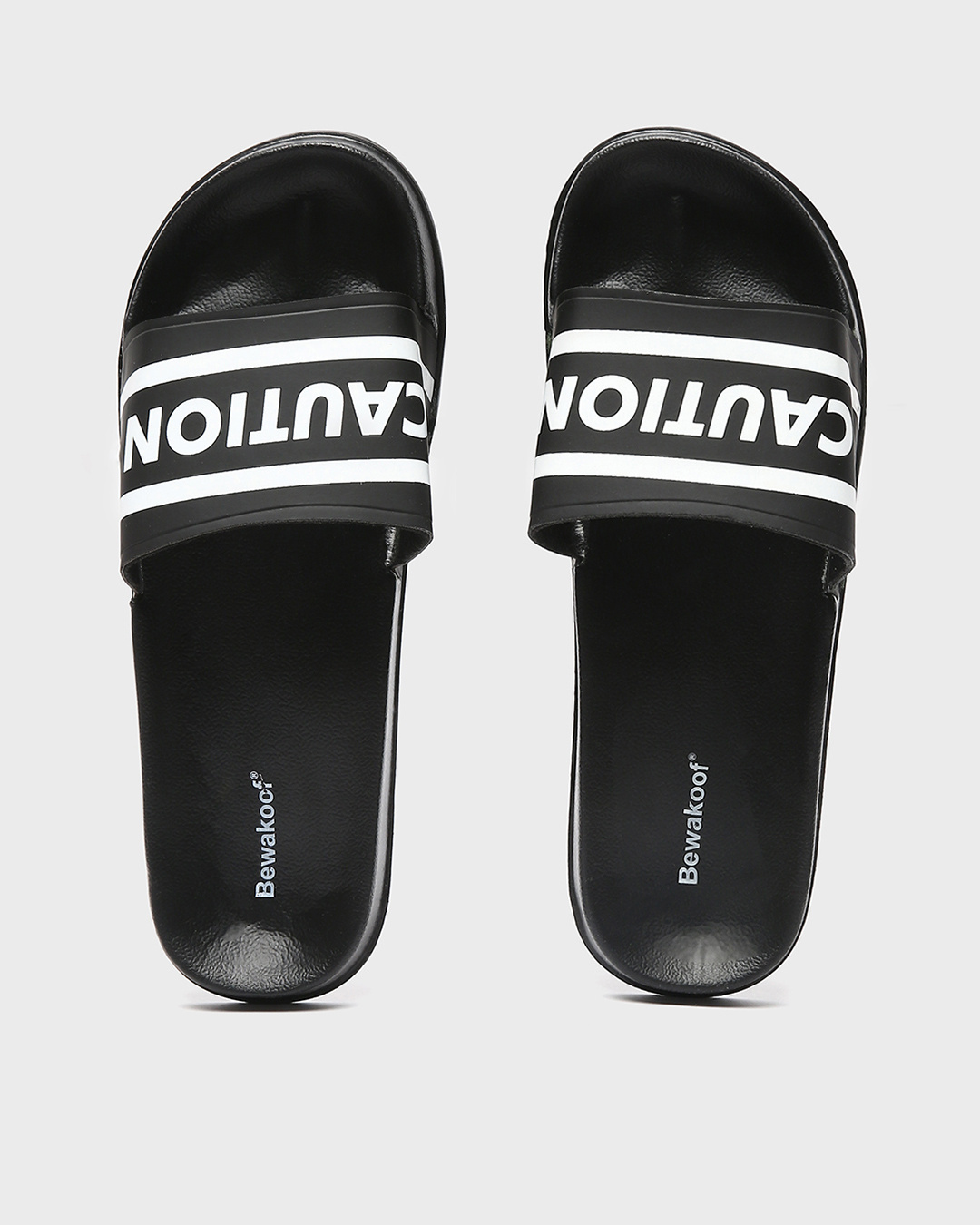 Shop Men's Black Caution Typography Sliders-Back