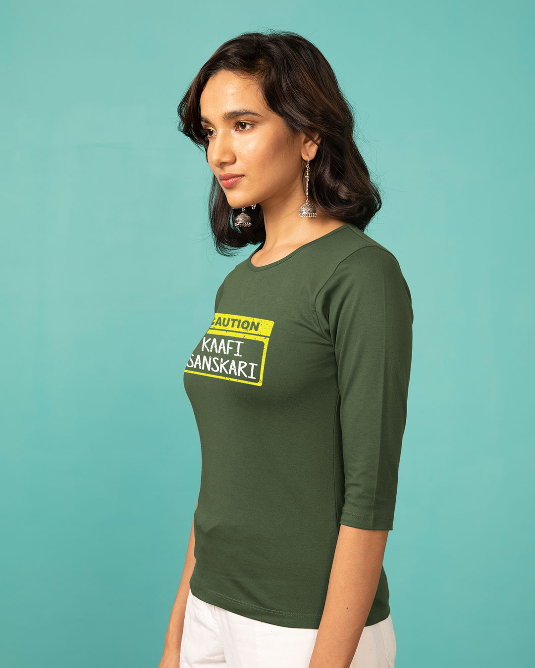 Shop Caution Kaafi Sanskari Round Neck 3/4th Sleeve T-Shirt-Back