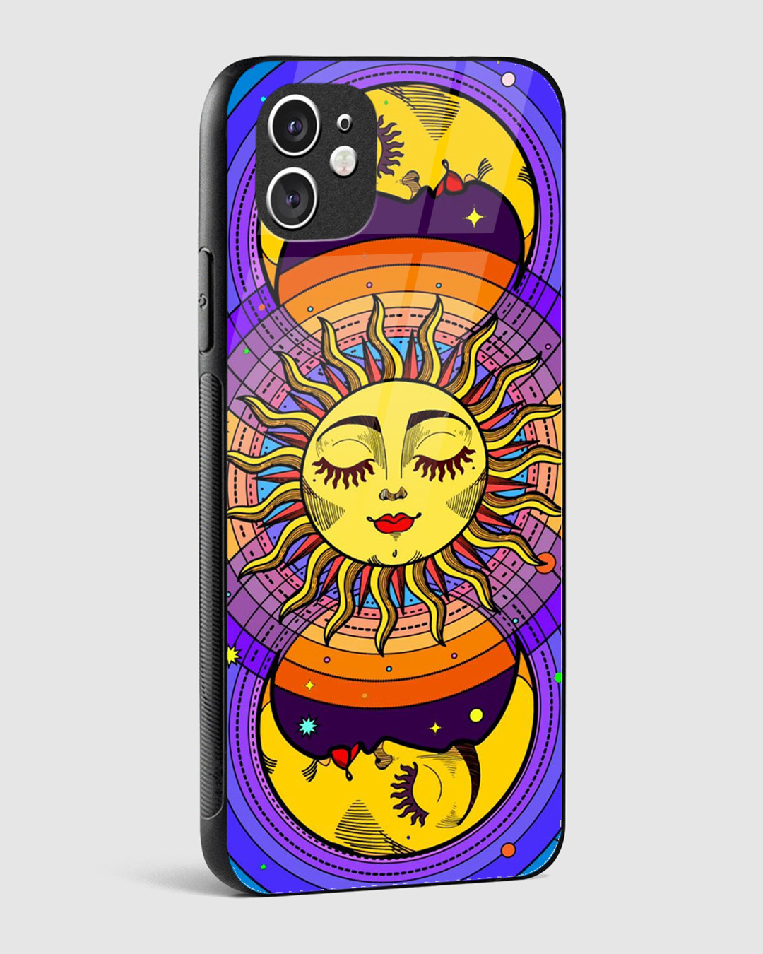 Shop Celestial Sun & Moon Groovy Premium Glass Case for Apple iPhone 11-Back