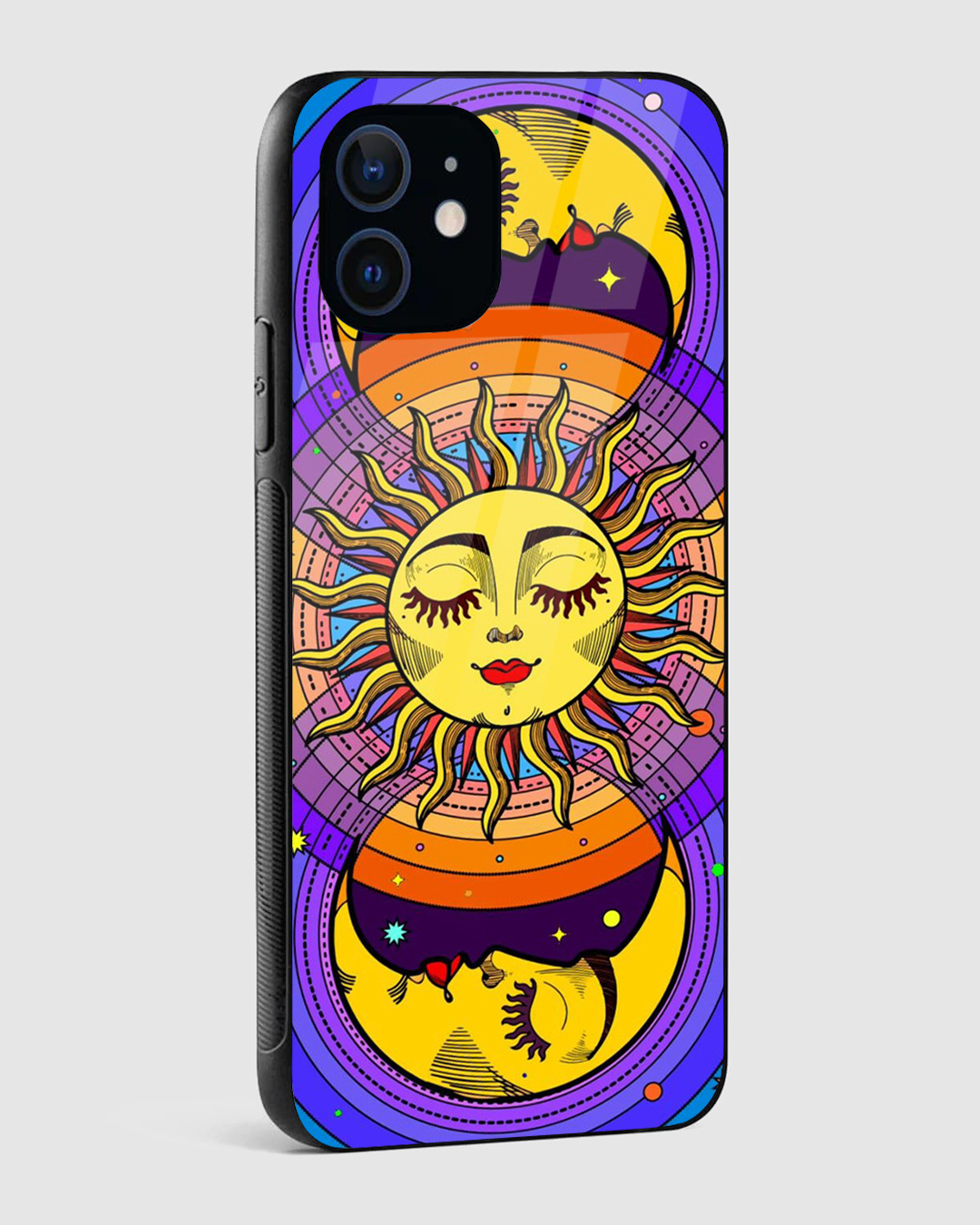 Shop Celestial Sun & Moon Groovy Premium Glass Case for Apple iPhone 12 Mini-Back