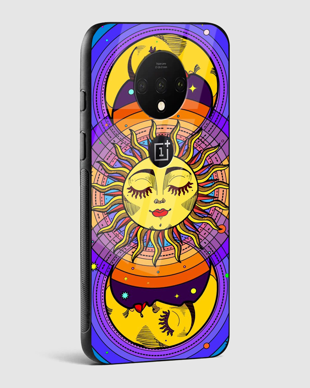 Shop Celestial Sun & Moon Groovy Premium Glass Case for OnePlus 7T-Back