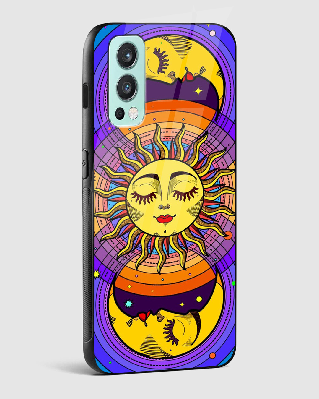 Shop Celestial Sun & Moon Groovy Premium Glass Case for OnePlus Nord 2-Back