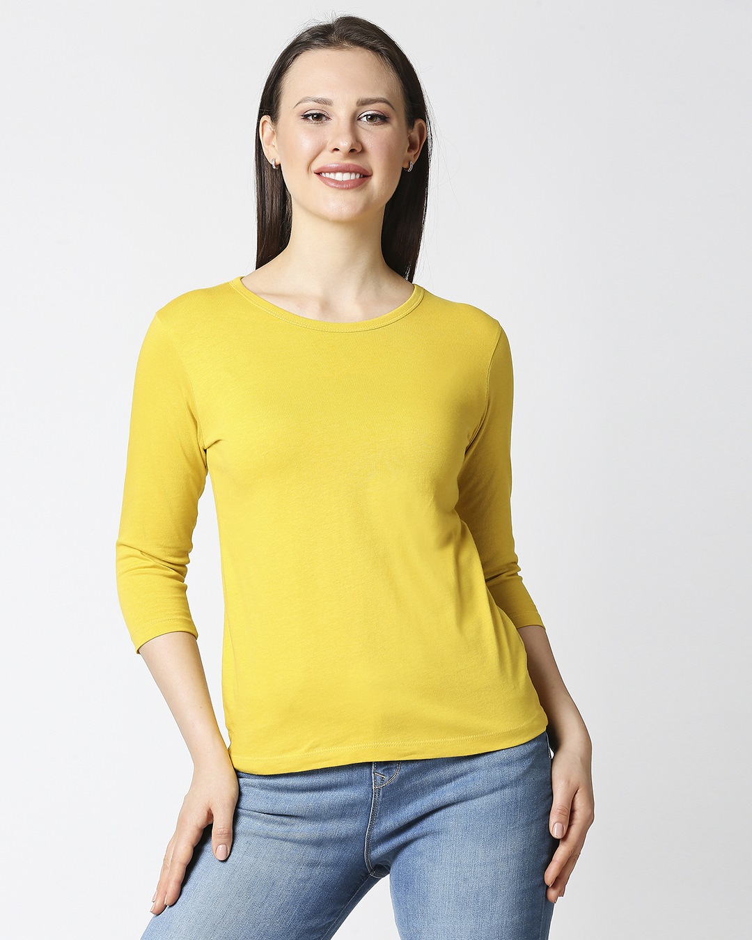 Shop Ceylon Yellow 3/4 Sleeves T-Shirt-Back