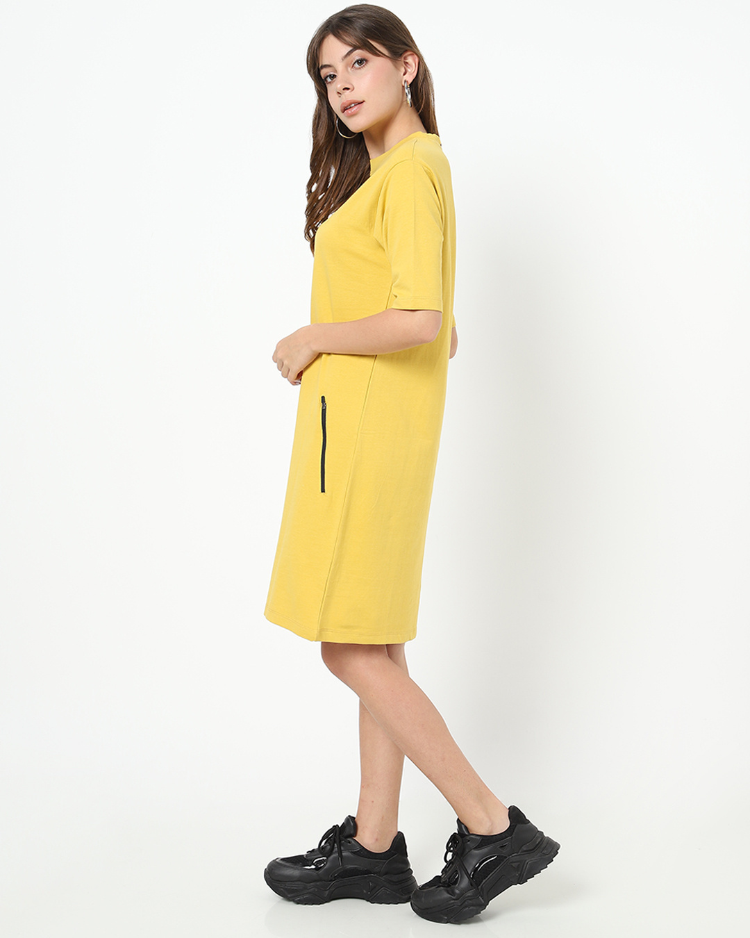 Shop Ceylon Yellow Elbow Sleeve Pocket Dress-Back