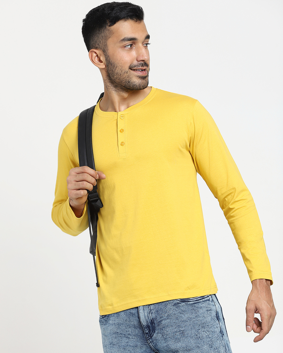 Shop Ceylon Yellow Full Sleeve Henley T-Shirt-Front
