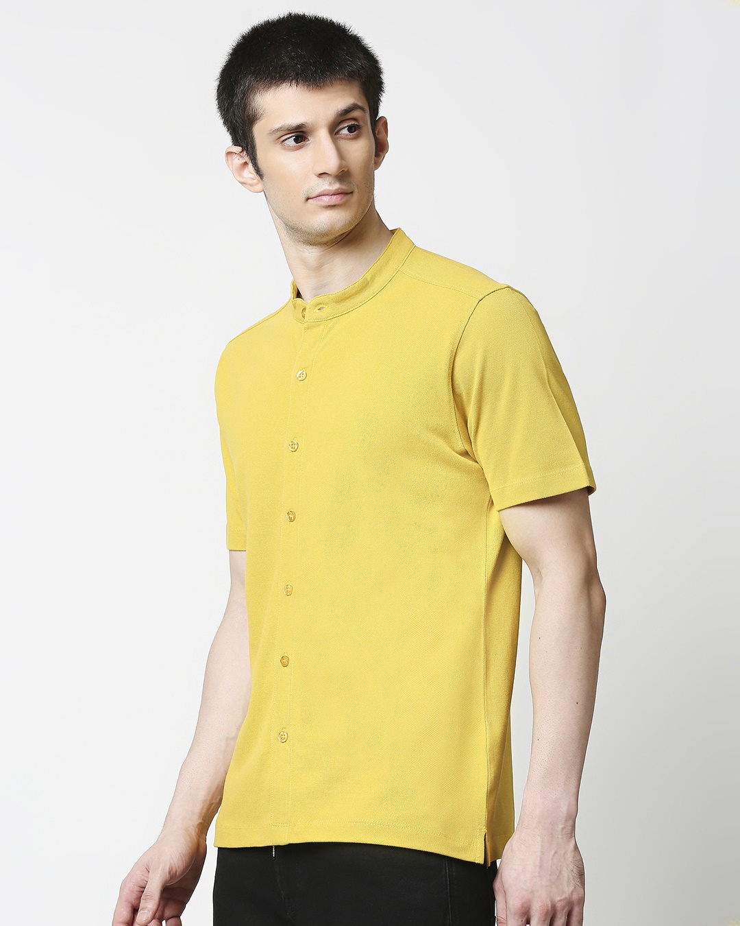 Shop Ceylon Yellow Mandarin Collar Half Sleeve Shirt-Back