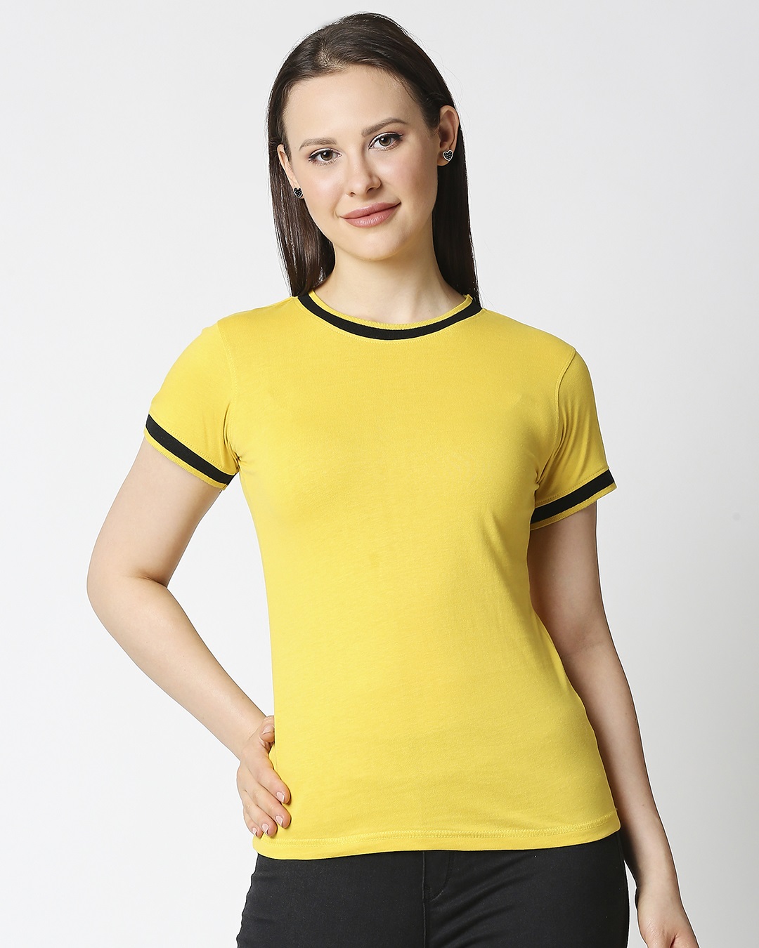 Shop Ceylon Yellow Women Half sleeve Plain Rib T-Shirt-Back